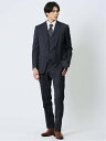 m.f.editorial マルゾット/Marzotto ウール混 スリムフィット 2ボタン3ピーススーツ チェック紺 タカキュー スーツ・フォーマル セットア...