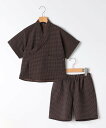 SHIPS KIDS SHIPS KIDS:100~130cm /<吸水速乾/UVカット>チェック 甚平 シップス 着物・浴衣・和装小物 浴衣 ブラウン【送料無...