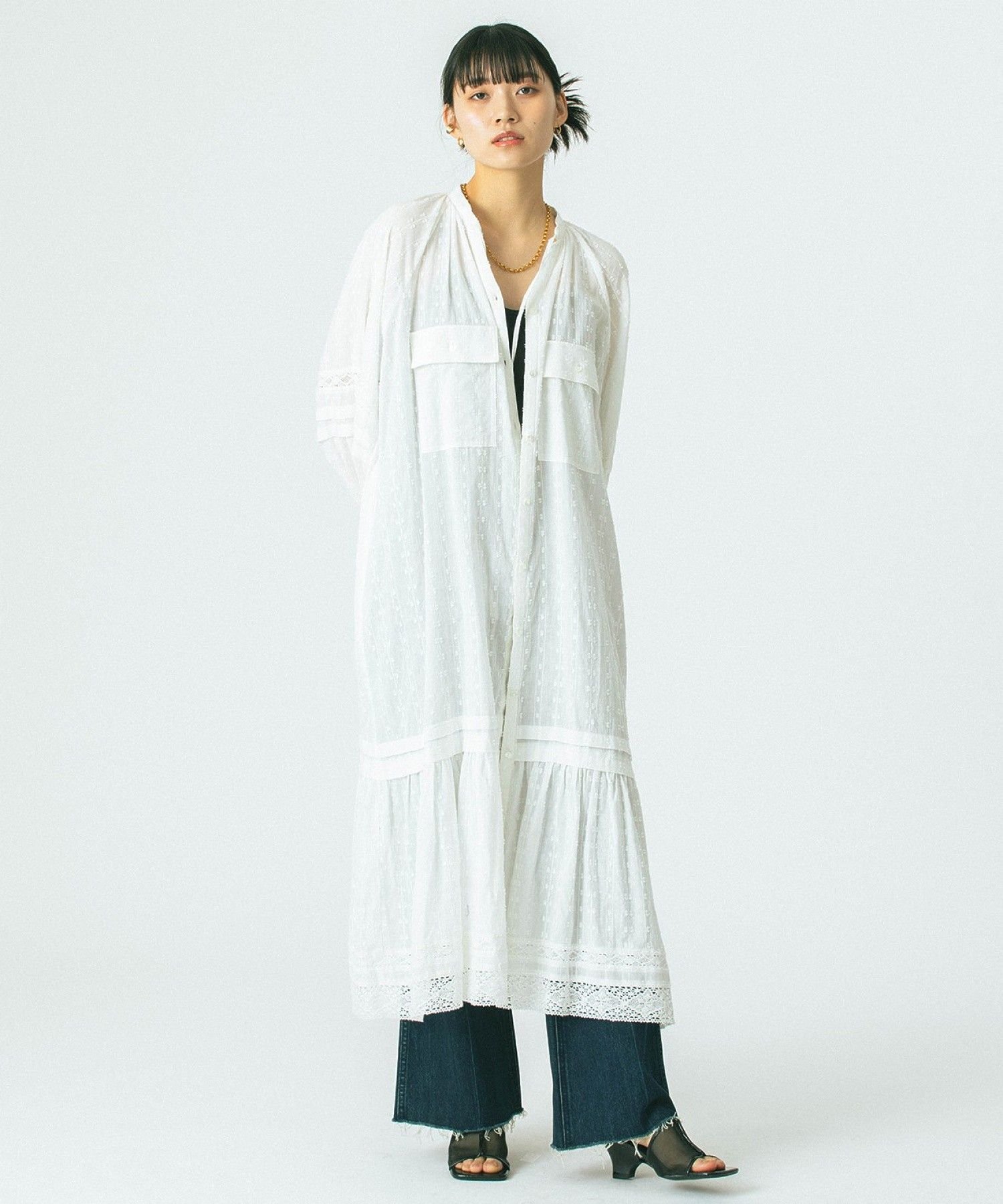 ROSE BUD COTTON DOBBY STRIPE LONG DRESS ローズバッド ワンピース・ドレス その他のワンピース・ドレス ブラック ホワイト
