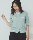 【SALE/20%OFF】index バイカラー半袖カーディガン【洗える/抗ピル】 インデックス トップス カーディガン ブラック ホワイト ネイビー グレー ...