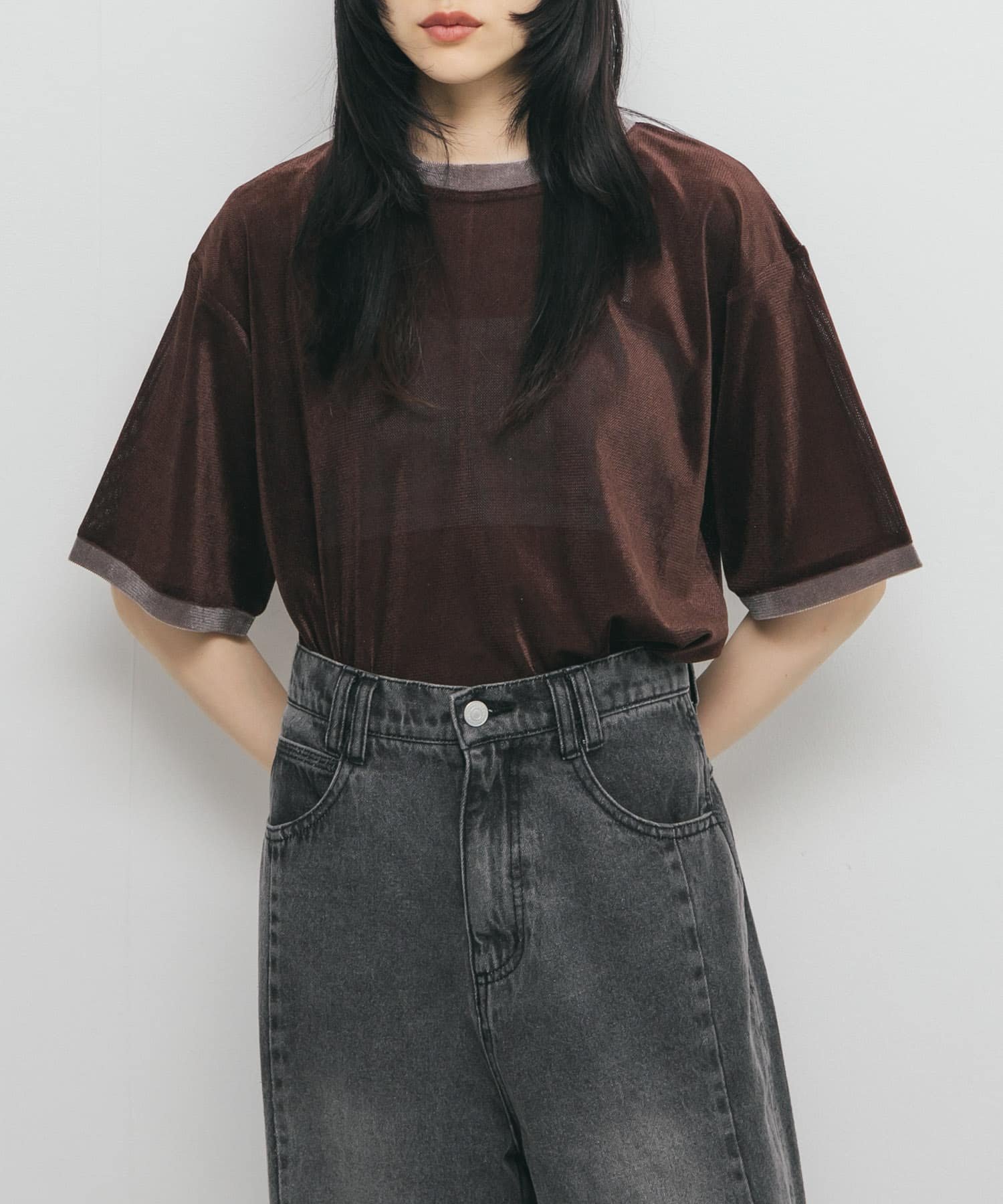 【SALE／20%OFF】KBF メッシュベロアリンガーTEE ケービーエフ トップス カットソー・Tシャツ ベージュ ブラウン【送料無料】のサムネイル