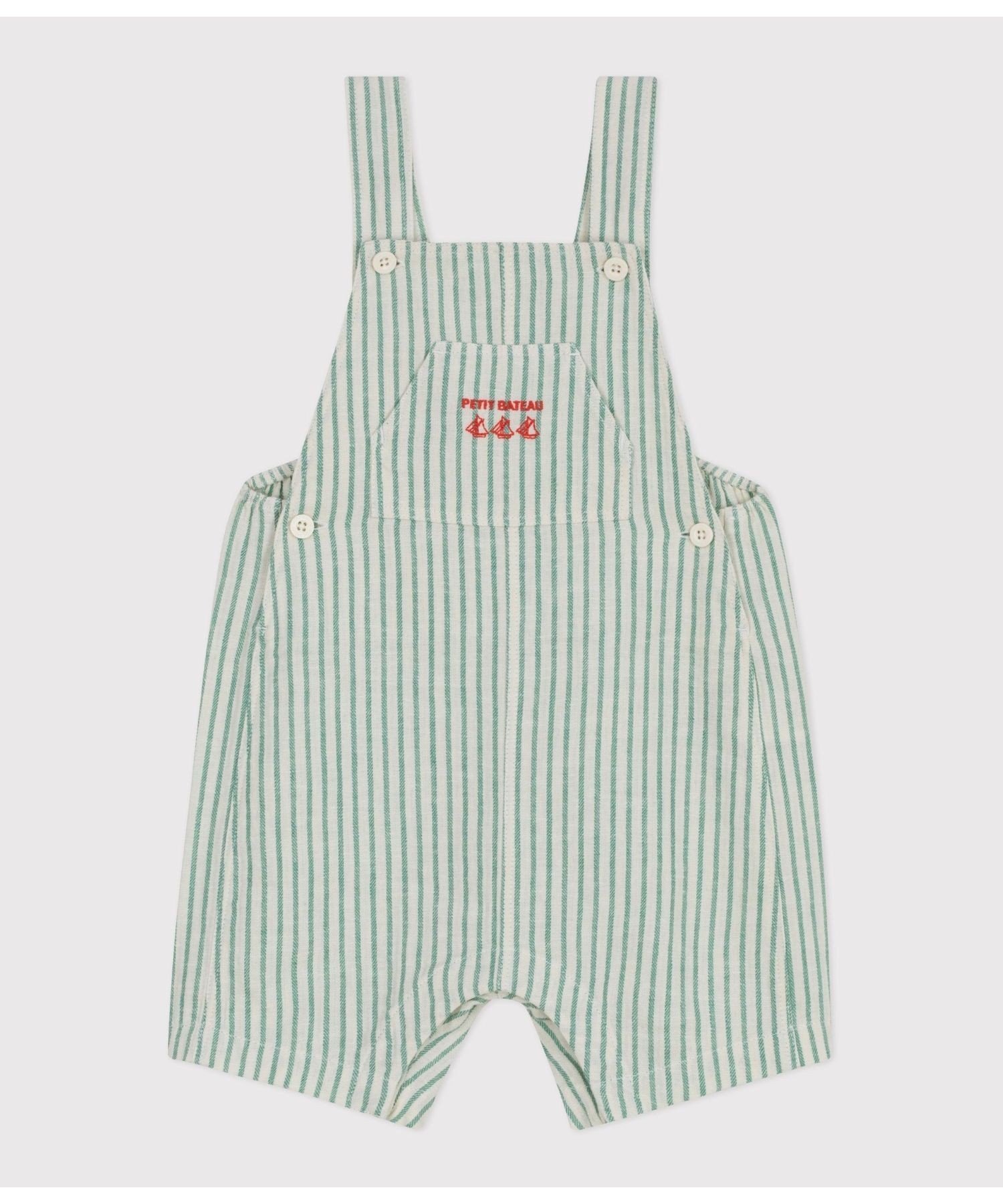 PETIT BATEAU ストライプショートサロペット プチバトー オールインワン・オーバーオール オーバーオール・サロペット ホワイト【送料無料】（楽天・Rakuten Fashion）