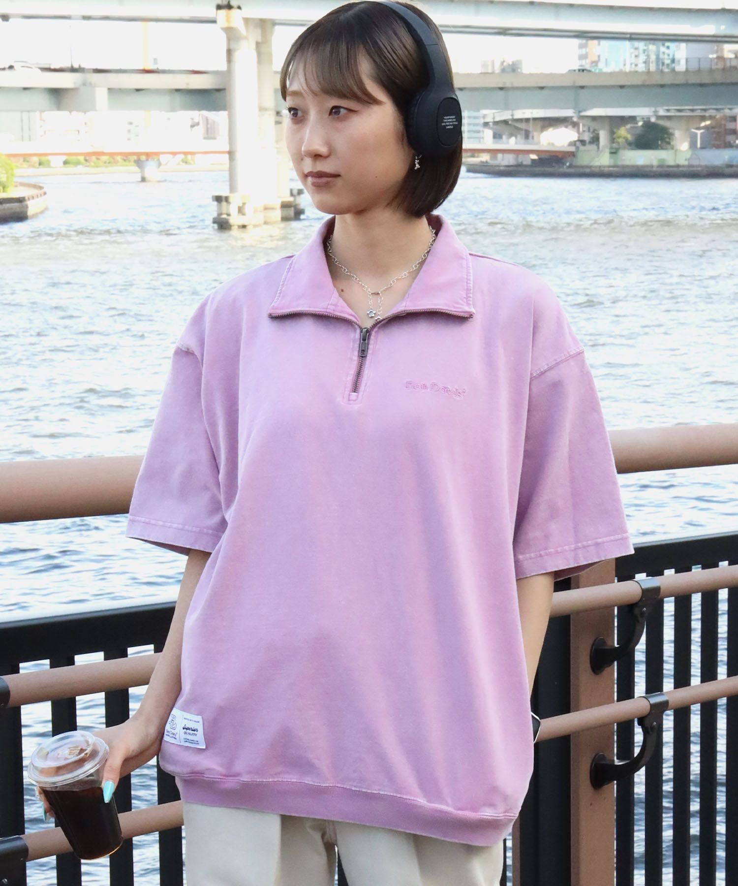 BEN DAVIS / WHITE LABEL 【BEN DAVIS(ベンデイビス)】VNTG 1/4 TOP / ハーフジップ 半袖 加工 ワンポイント 刺繍 シンプル ナバル トップス カットソー・Tシャツ カーキグリーン ブラック ピンク【送料無料】