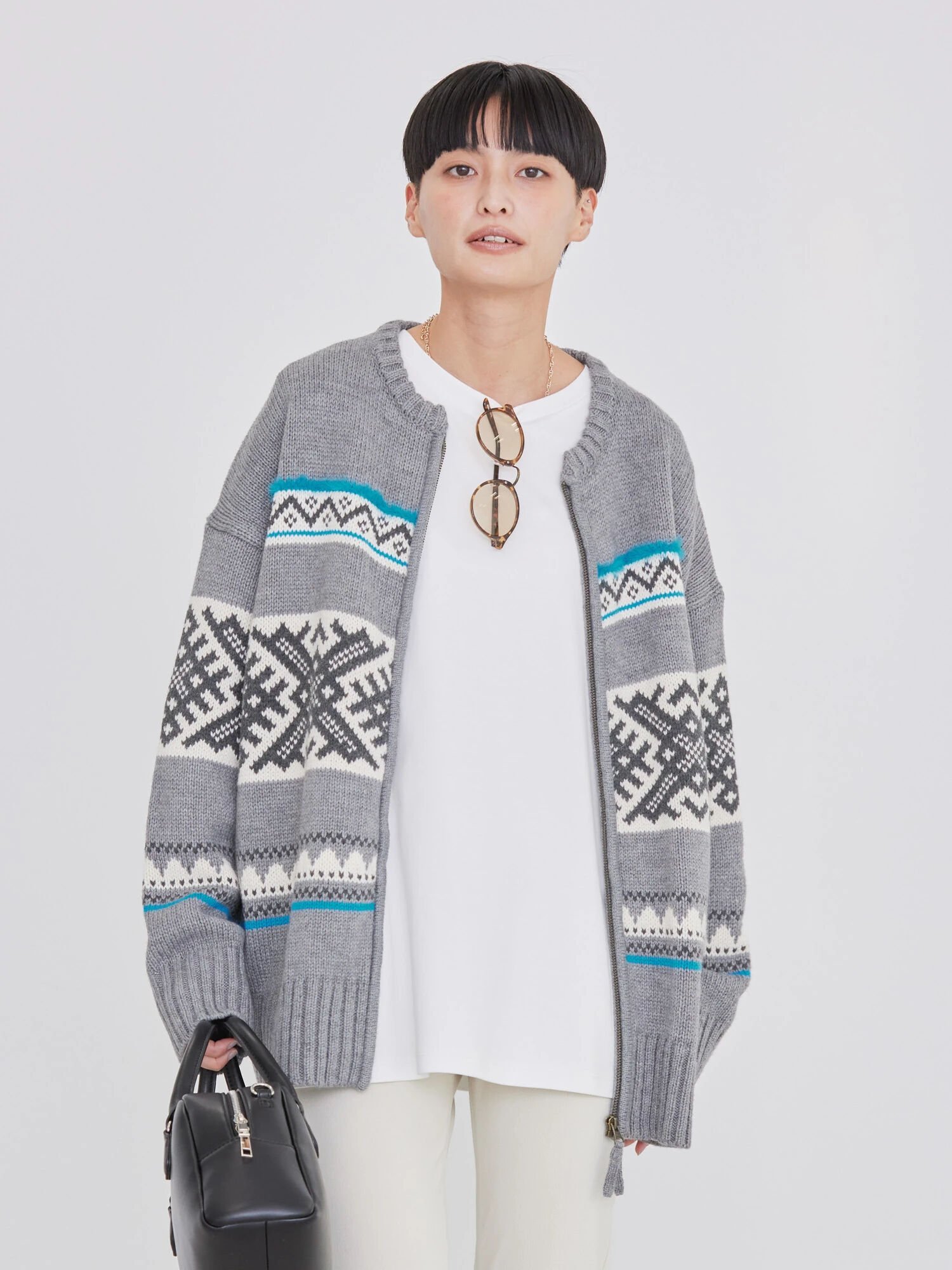 【SALE／50%OFF】AMERICAN HOLIC カウチン柄ニットカーディガン アメリカン ホリック トップス カーディガン グレーのサムネイル