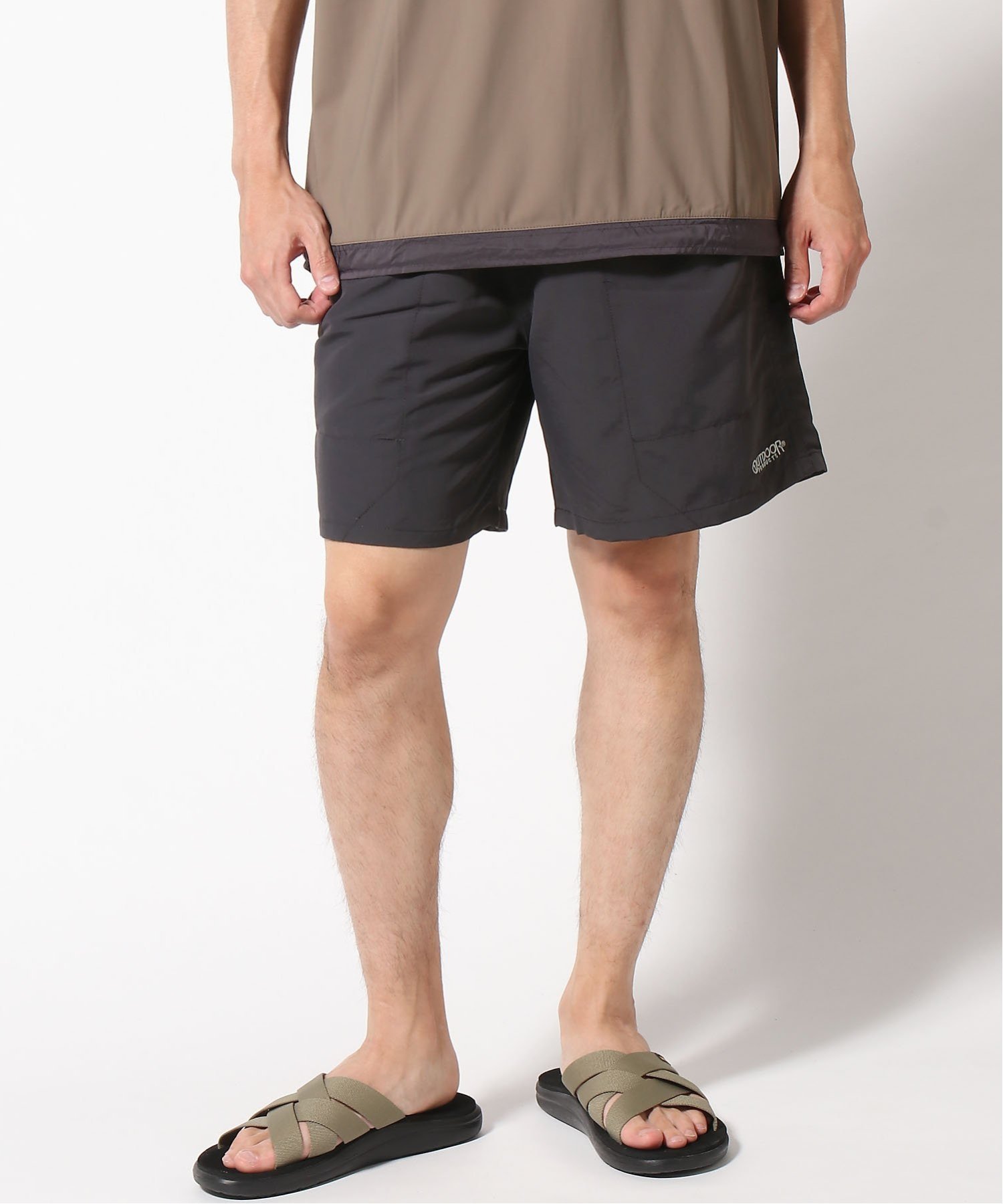 OUTDOOR PRODUCTS ナイロンバギーショーツ グリーンスクエア パンツ その他のパンツ オレンジ グリーン グレー ブラック ネイビー ブラウン ピンク パープル イエロー ベージュ