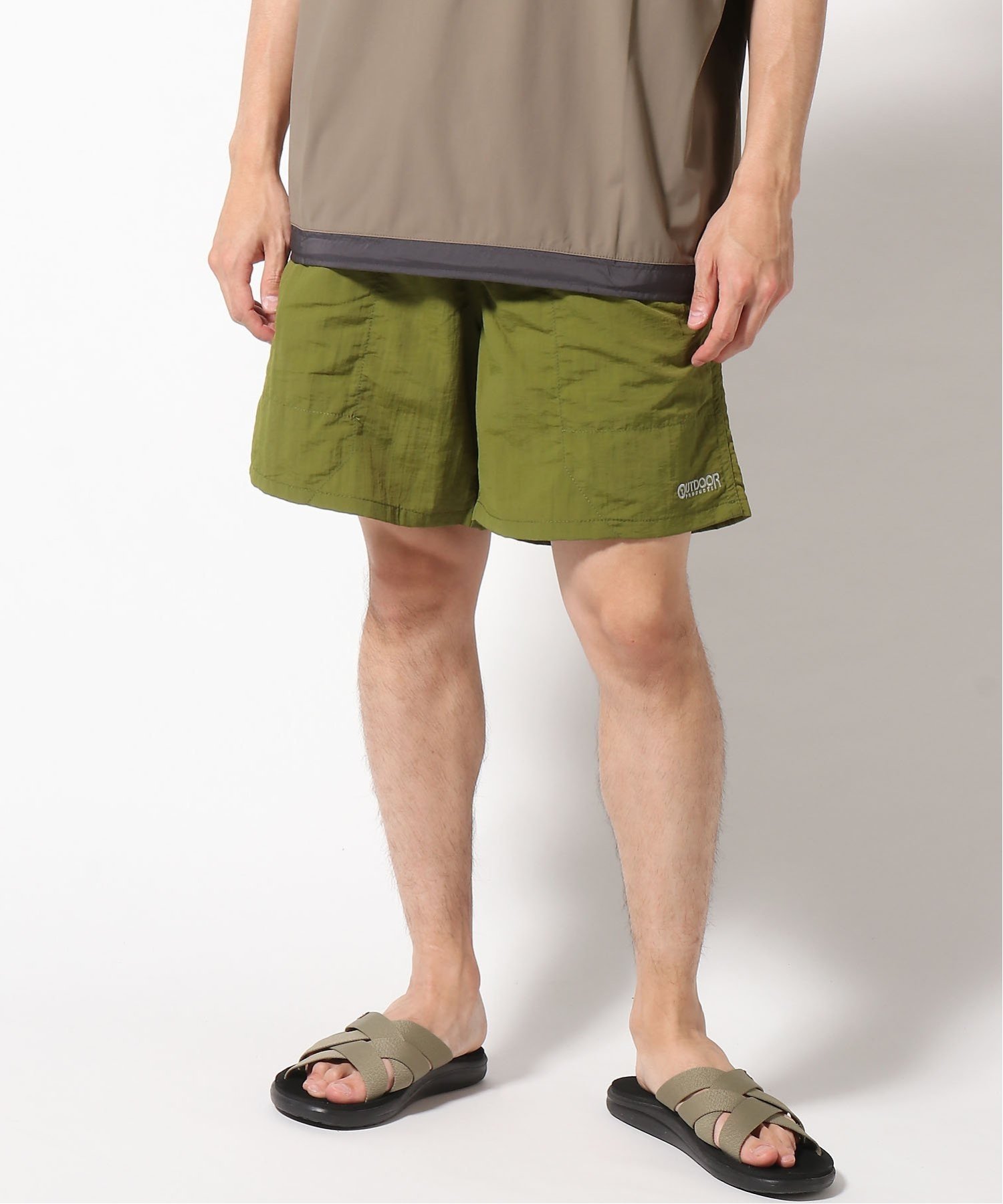 OUTDOOR PRODUCTS ナイロンバギーショーツ グリーンスクエア パンツ その他のパンツ オレンジ グリーン グレー ブラック ネイビー ブラウン ピンク パープル イエロー ベージュ