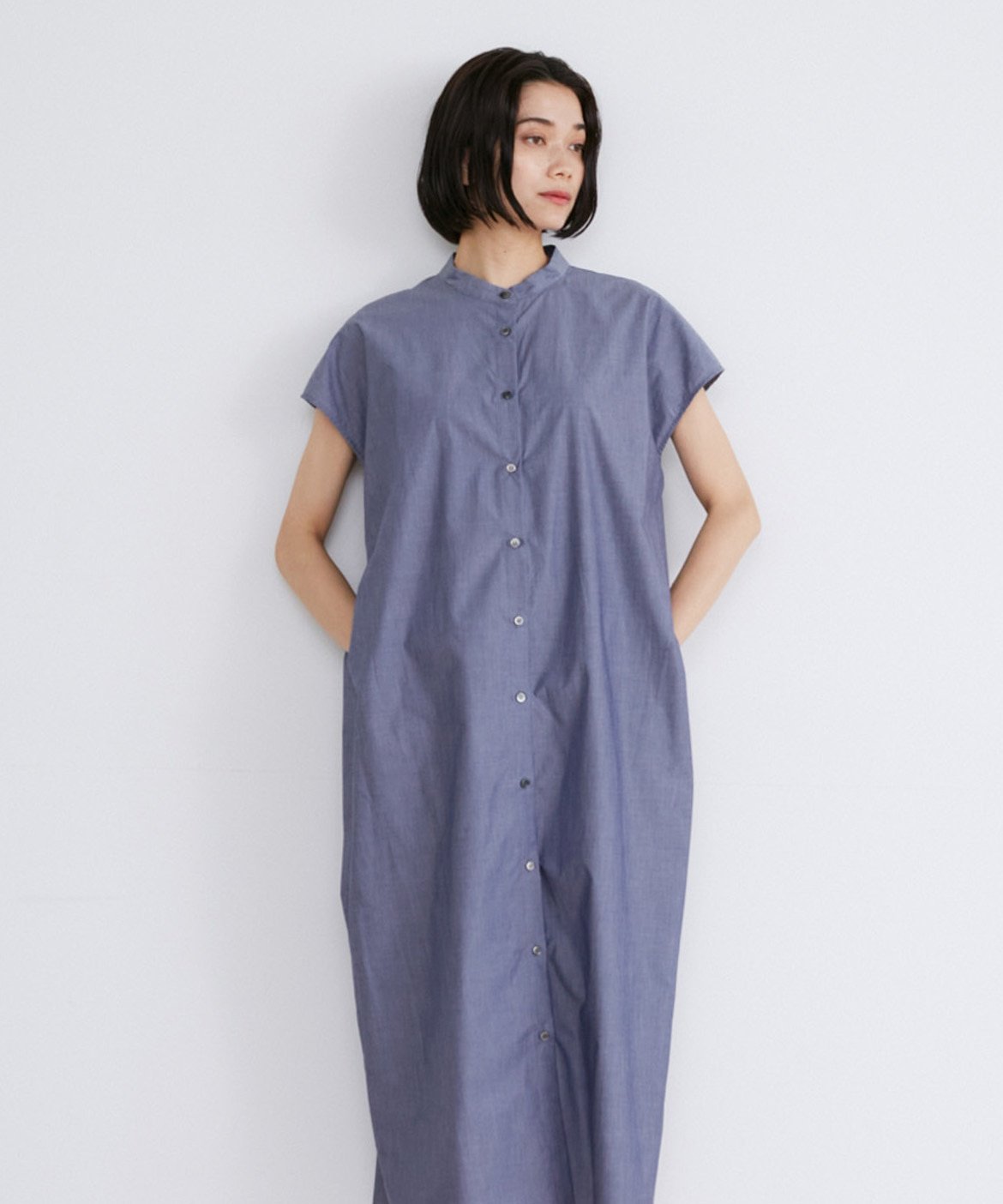 【SALE／49%OFF】INED コットンタイプライターフレンチスリーブワンピース イネド ワンピース・ドレス シャツワンピース グレー ネイビー ブルー【送料無料】