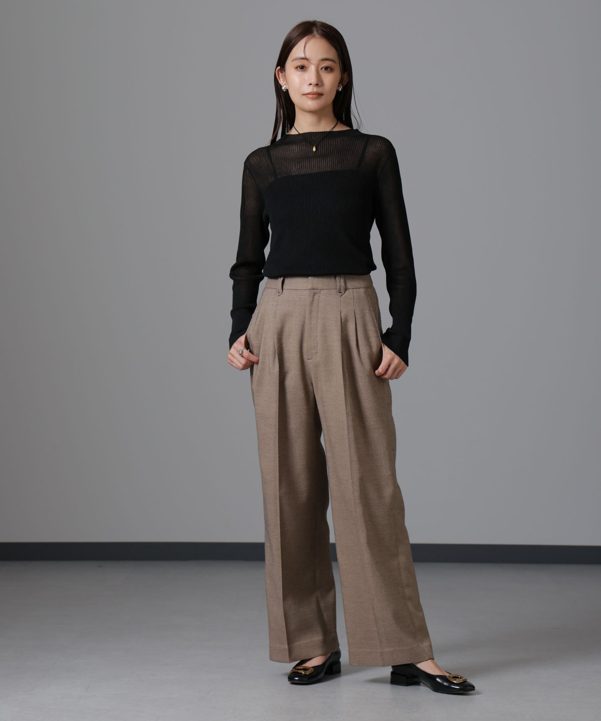 【SALE／40%OFF】NANO universe ツイードセミワイドタックパンツ(セットアップ可) ナノユニバース パンツ その他のパンツ ネイビー ベージュ【送料無料】 stylife-14731810 Rakuten Fashion サンプル画像3