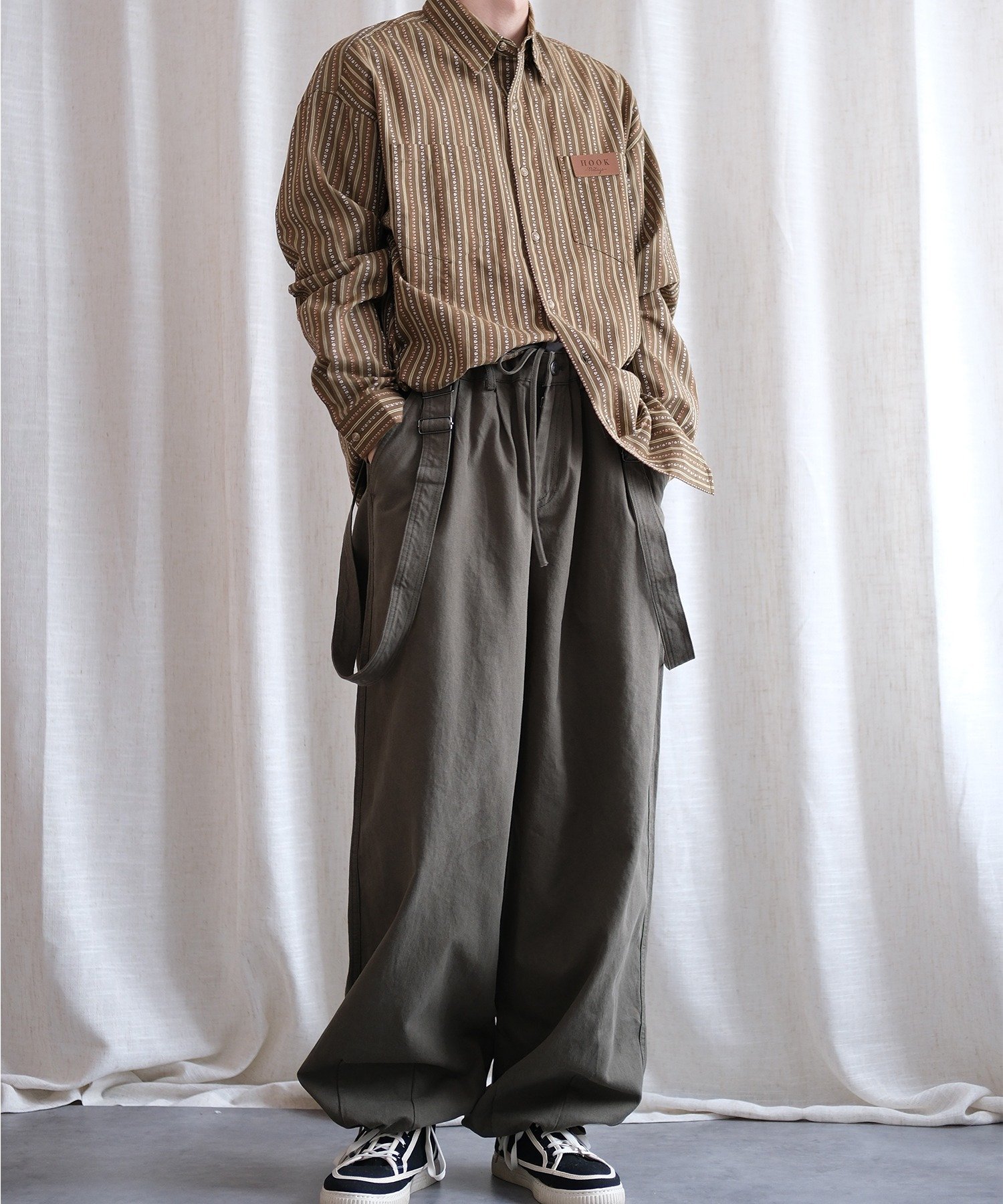 HOOK HOOK -select- 2WAYミリタリーサスペンダー付き ボリュームタックワークパンツ アイモハ パンツ その他のパンツ ベージュ グリーン ブラック