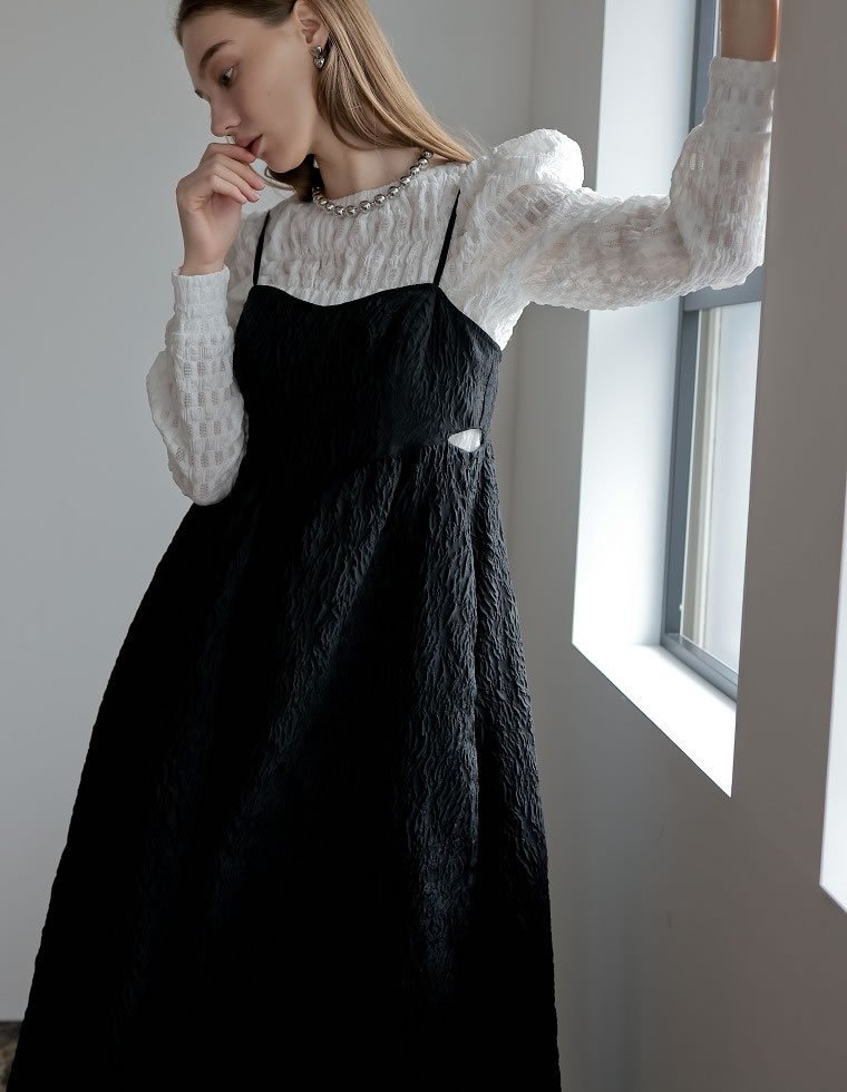 【SALE/30%OFF】MEISM サイドカットアウトふくれジャガードキャミワンピース リエディ ワンピース・ドレス ワンピース ブラック ホワイト【送料無料】