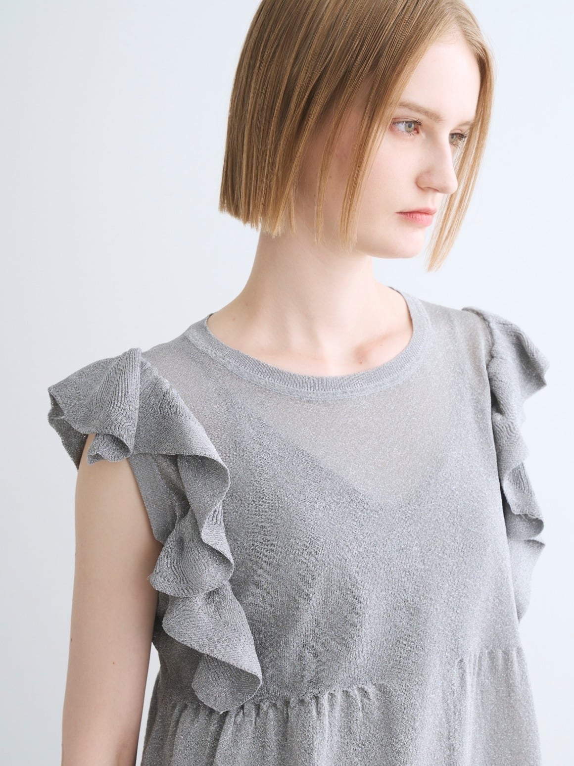 three dots Shimmer sweater ruffle top スリードッツ トップス ノースリーブ・タンクトップ ホワイト【送料無料】