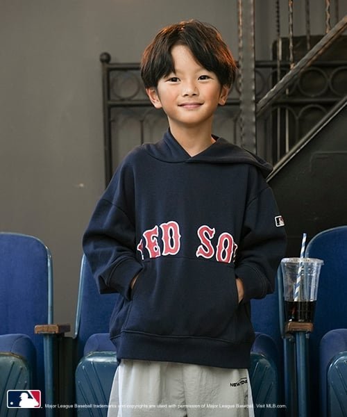 【SALE／51%OFF】and D.petitmain 【MLB】ロゴプリントワイドスウェットパーカー ナルミヤオンライン トップス パーカー・フーディー グレー ネイビー