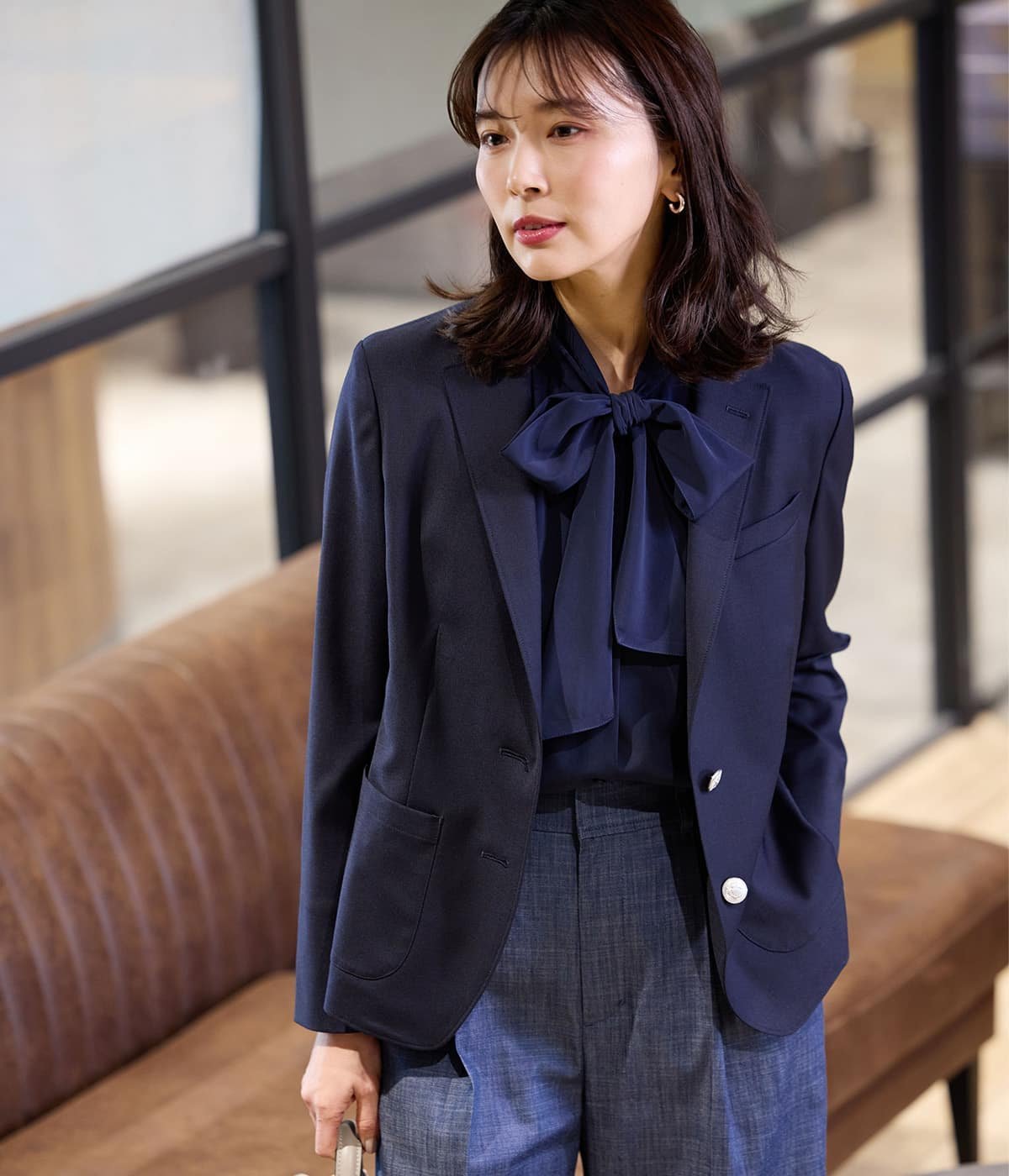 NEWYORKER WOMEN L-SIZE 【L】【ウォッシャブル】ウールオックス シングルブレザー ニューヨーカー エルサイズ ジャケット・アウター テーラードジャケット・ブレザー グレー ネイビー