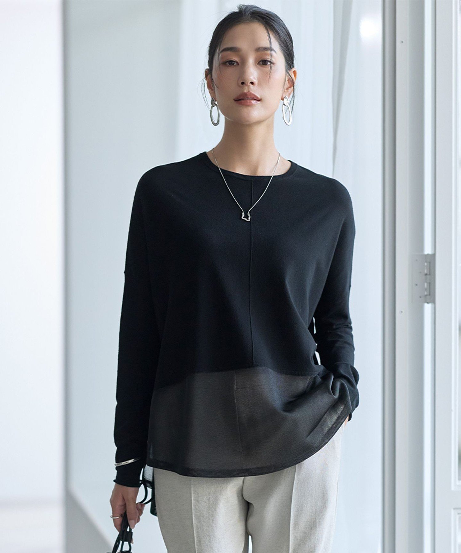 【SALE／30%OFF】ICB L ヴィスコースワイド シアーコンビプルオーバー アイシービー トップス ニット ベージュ ホワイト ブラック【送料無料】