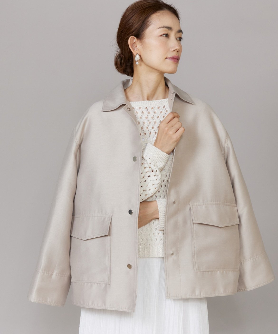 【SALE／40 OFF】Le Souk オーバーサイズシャツジャケット イネド ジャケット アウター ブルゾン ジャンパー ブルー ベージュ【送料無料】