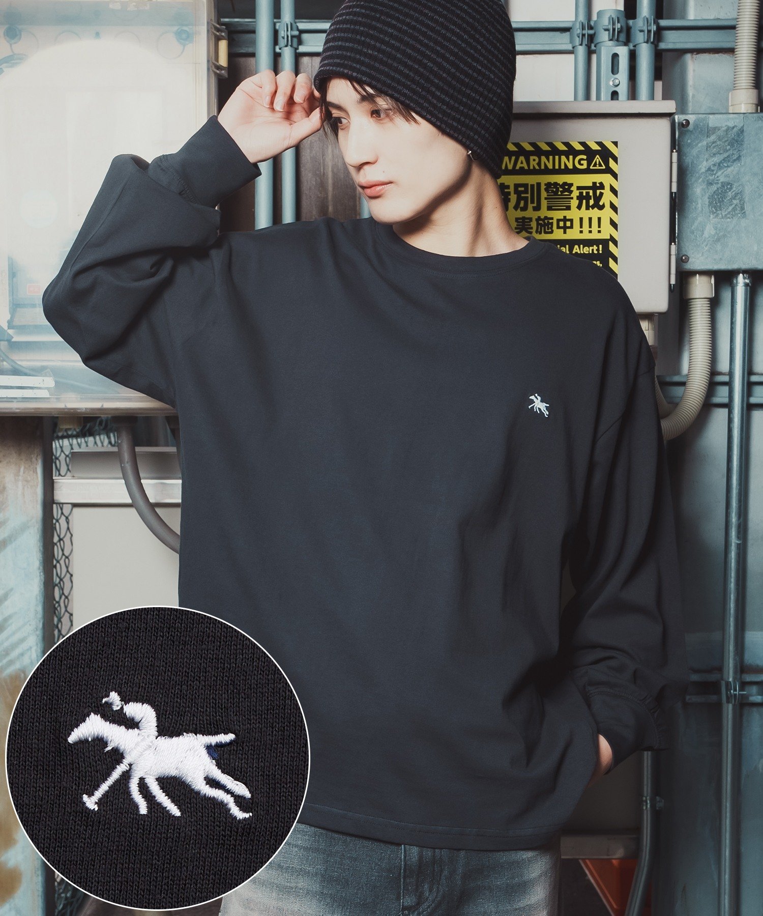 improves POLOCHAMPS ワンポイント刺繍 クルーネック ロングスリーブTシャツ インプローブス トップス カットソー・Tシャツ グレー ブラック ホワイト ネイビー