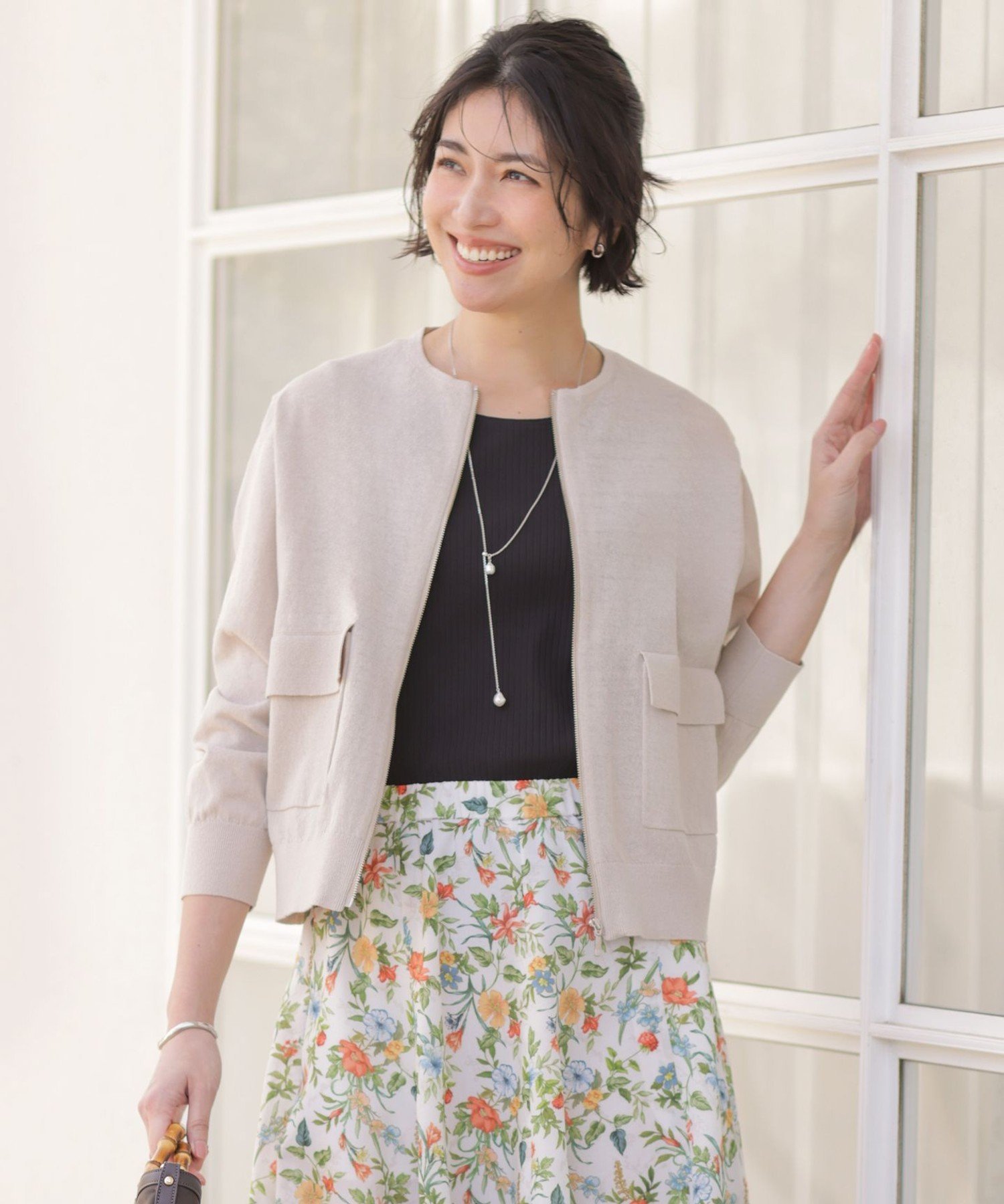 J.PRESS LINEN COTTON BLEND ニット ブルゾン ジェイプレス ジャケット・アウター ブルゾン・ジャンパー ベージュ ブルー