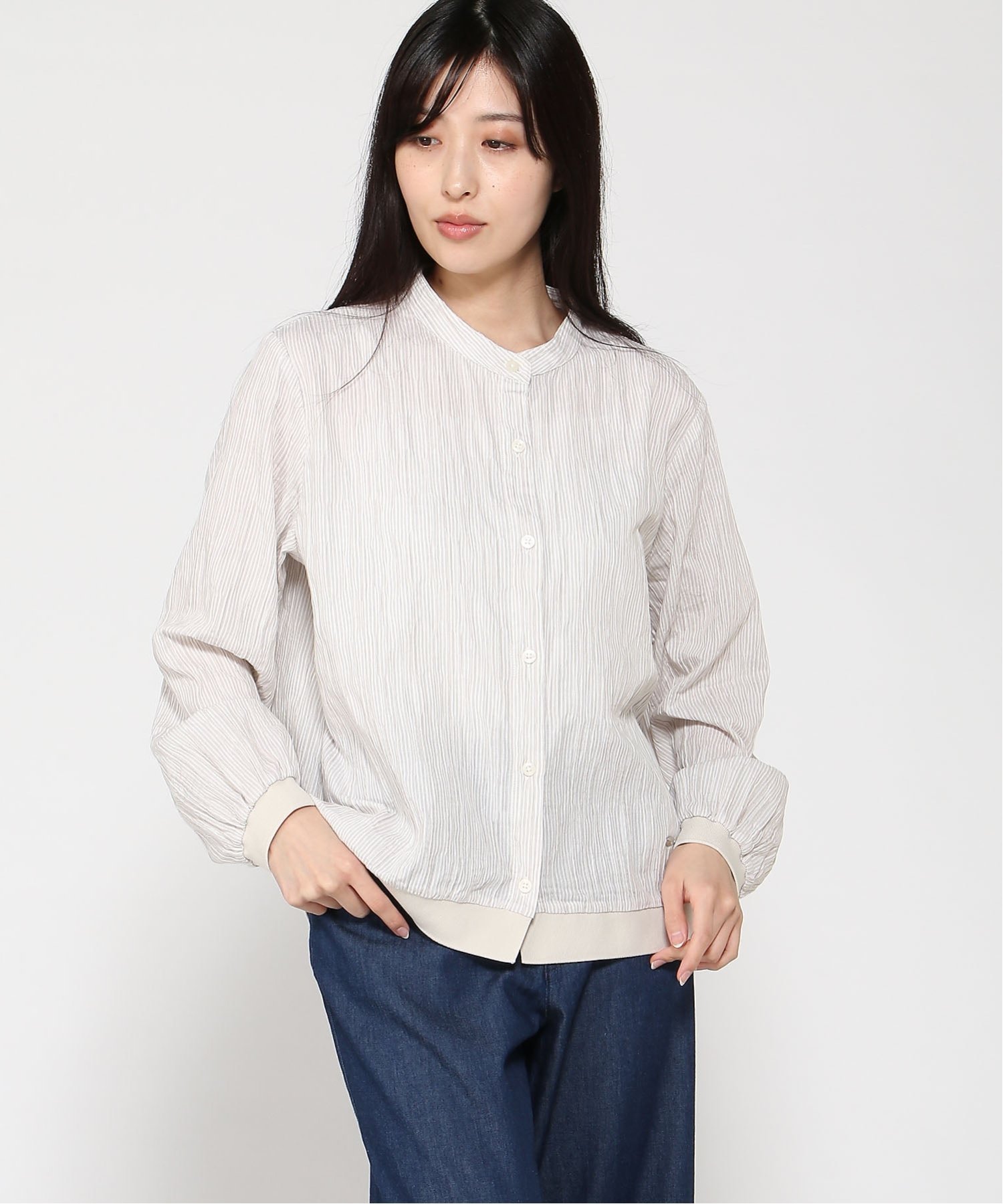 CROCODILE CODE CROCODILE CODE/(W)シャーリング ノーカラー ブラウス クロコダイル トップス シャツ・ブラウス ピンク ベージュ【送料無料】