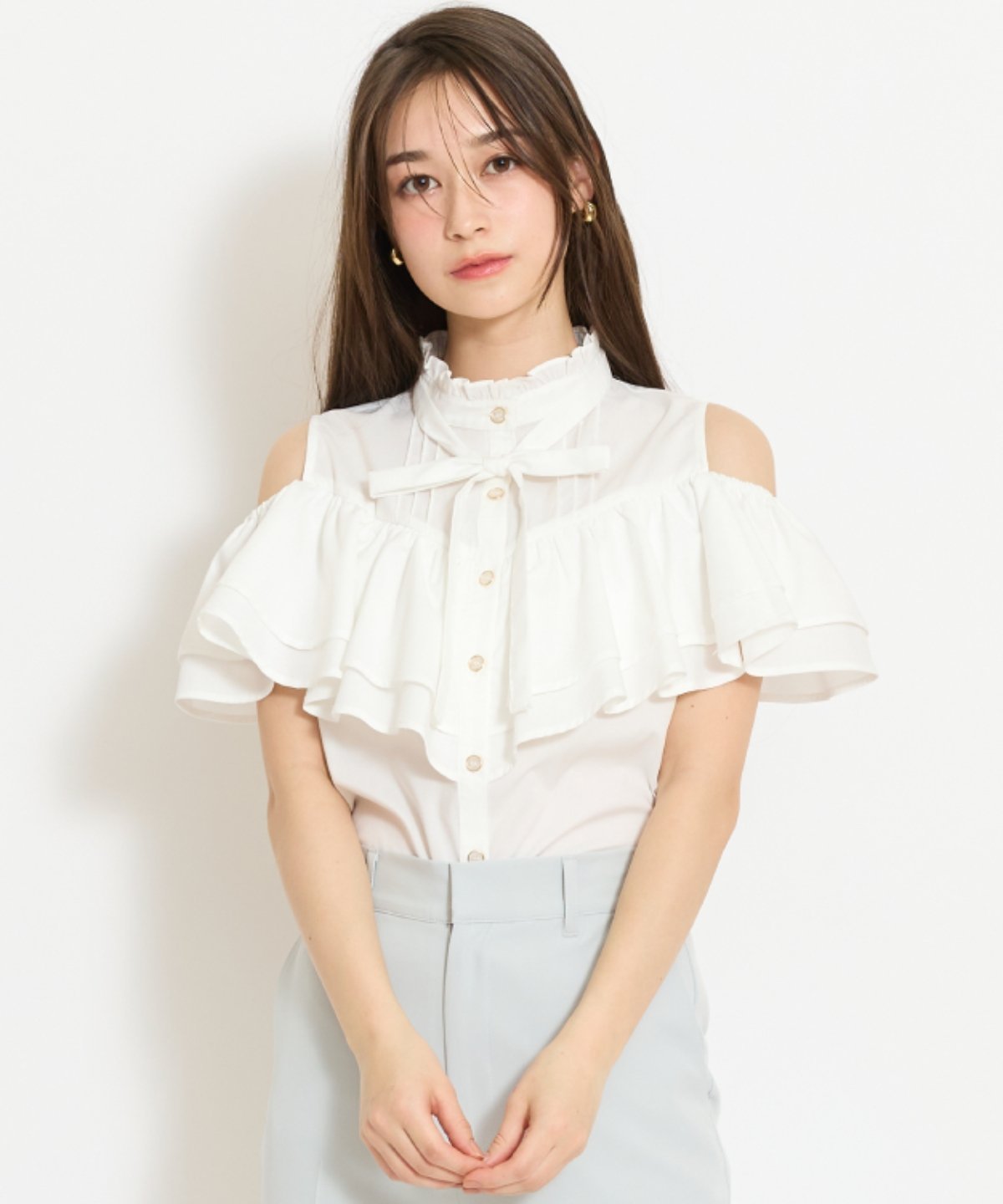 WILLSELECTION スタンドフリル2WAYスリーブブラウス ウィルセレクション トップス シャツ・ブラウス ホワイト ブラック【送料無料】