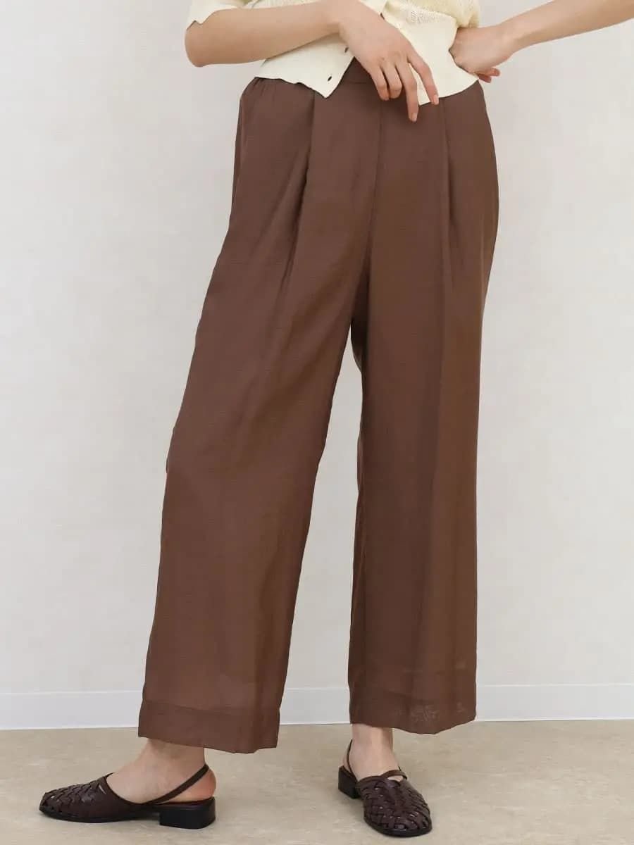 FIKA. Sheer tucked wide pants ラシュッド パンツ その他のパンツ ブラック ブラウン【送料無料】