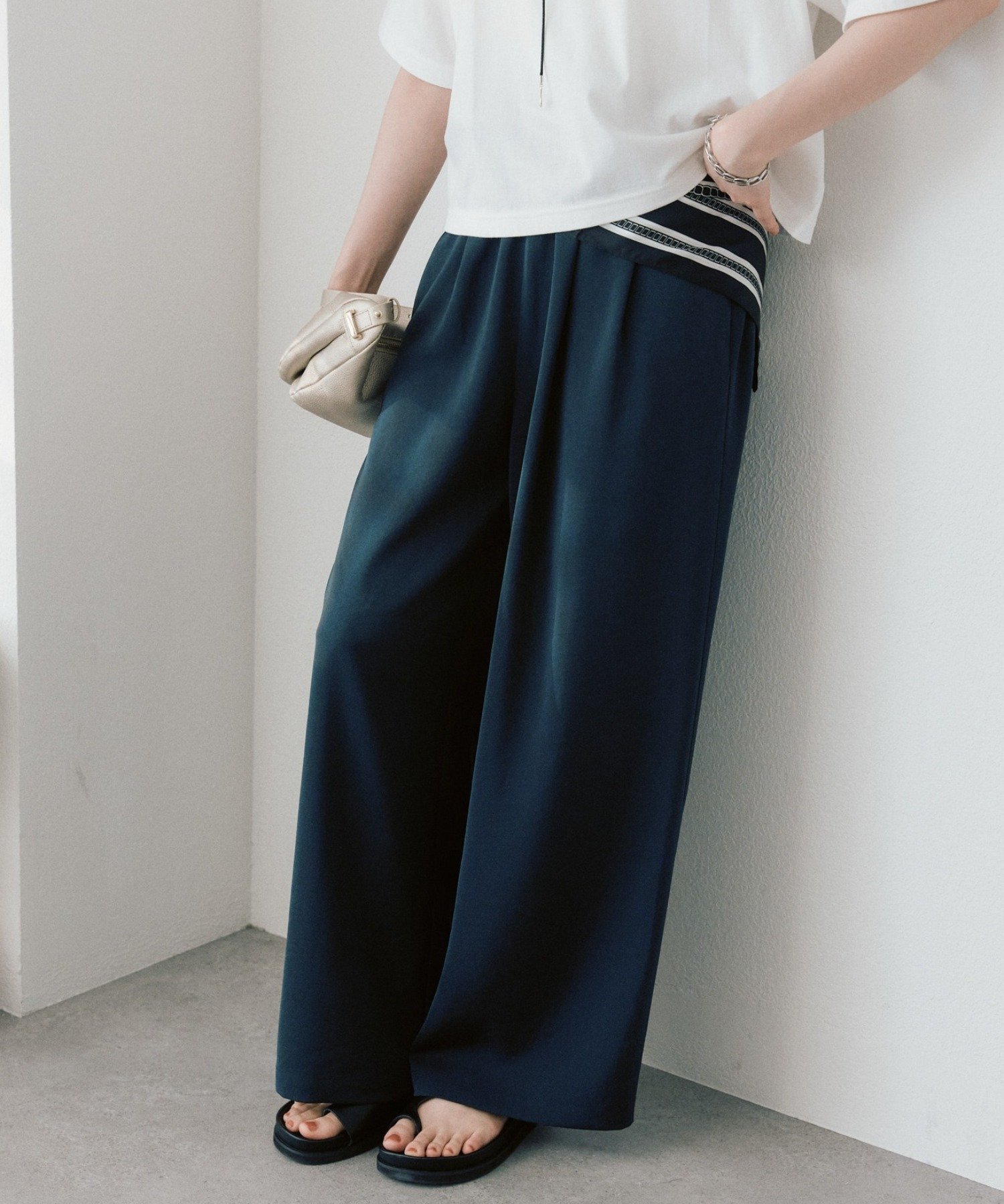 RIVE DROITE 【A・MONN】【セットアップ着用可能/接触冷感】suttoワイドパンツ リヴドロワ パンツ その他のパンツ ブラック ネイビー