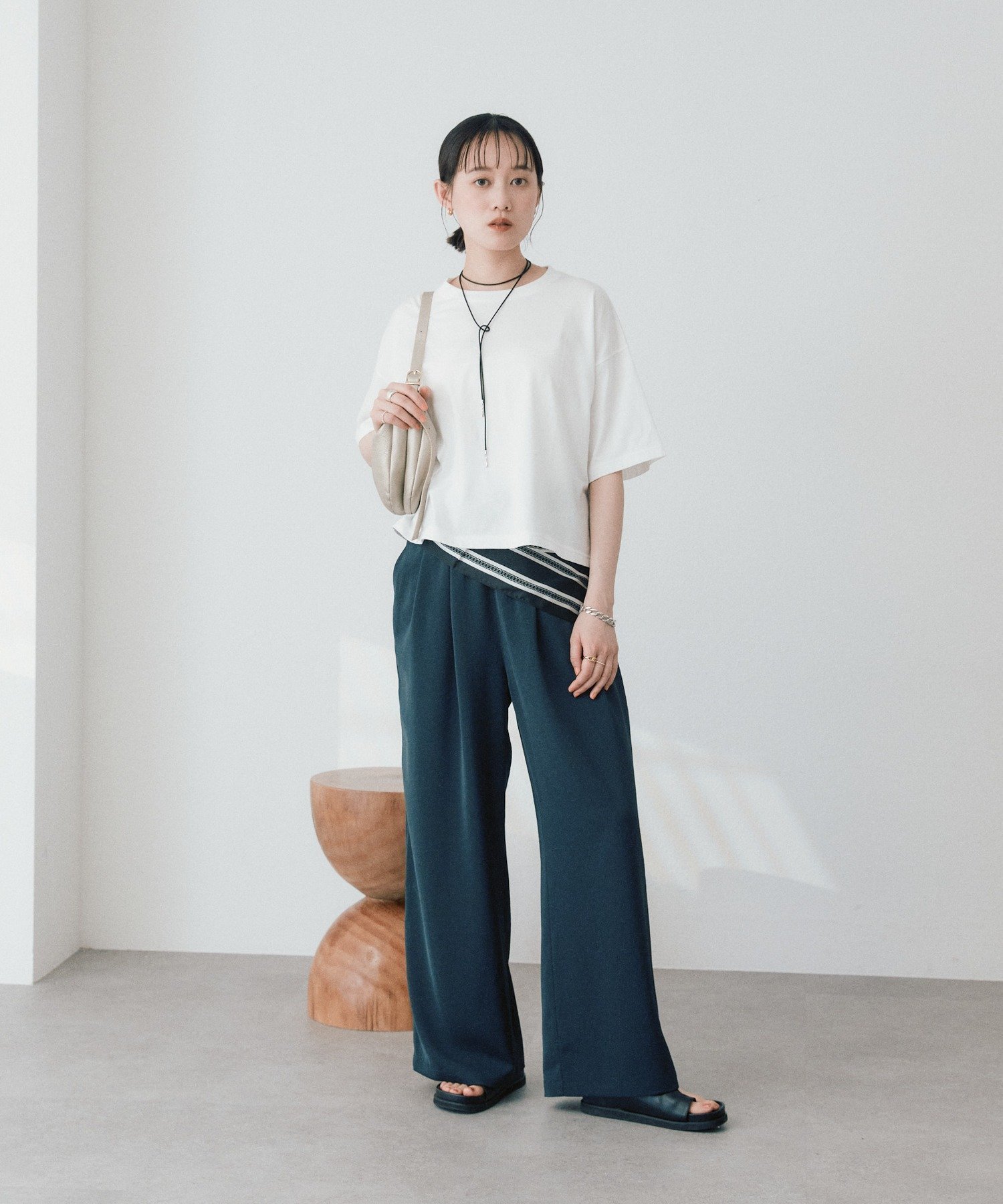 RIVE DROITE 【A・MONN】【セットアップ着用可能/接触冷感】suttoワイドパンツ リヴドロワ パンツ その他のパンツ ブラック ネイビー