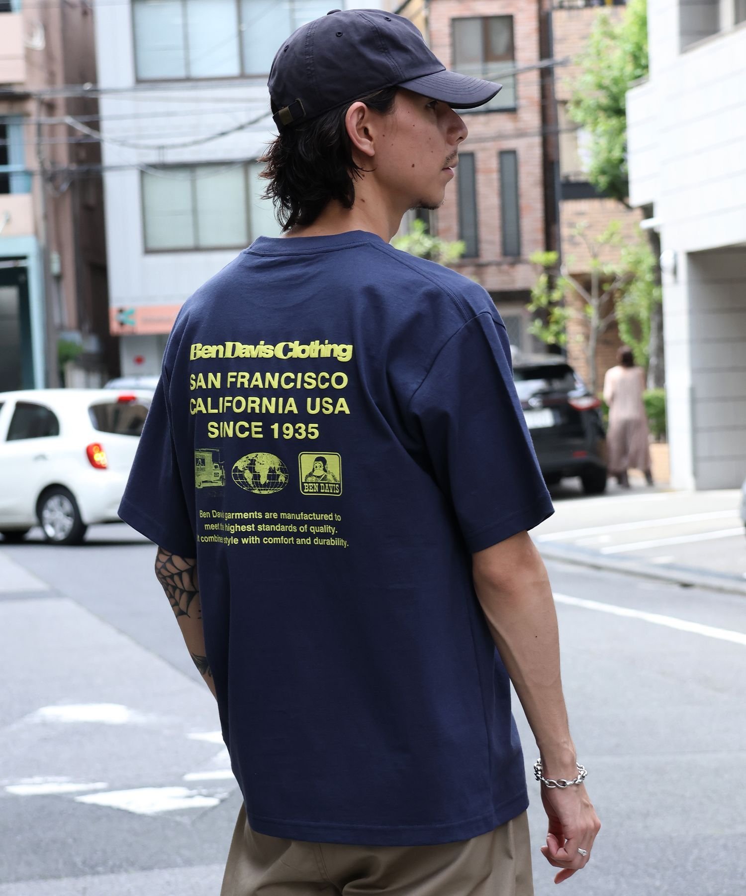 【BEN DAVIS(ベンデイビス)】 COLOR LOGO TEE / Tシャツ 半袖 クルーネック プリント ワンポイント ユニセックス オーバーサイズ ナバル トップス カットソー・Tシャツ ホワイト ブラック ブルー ネイビー