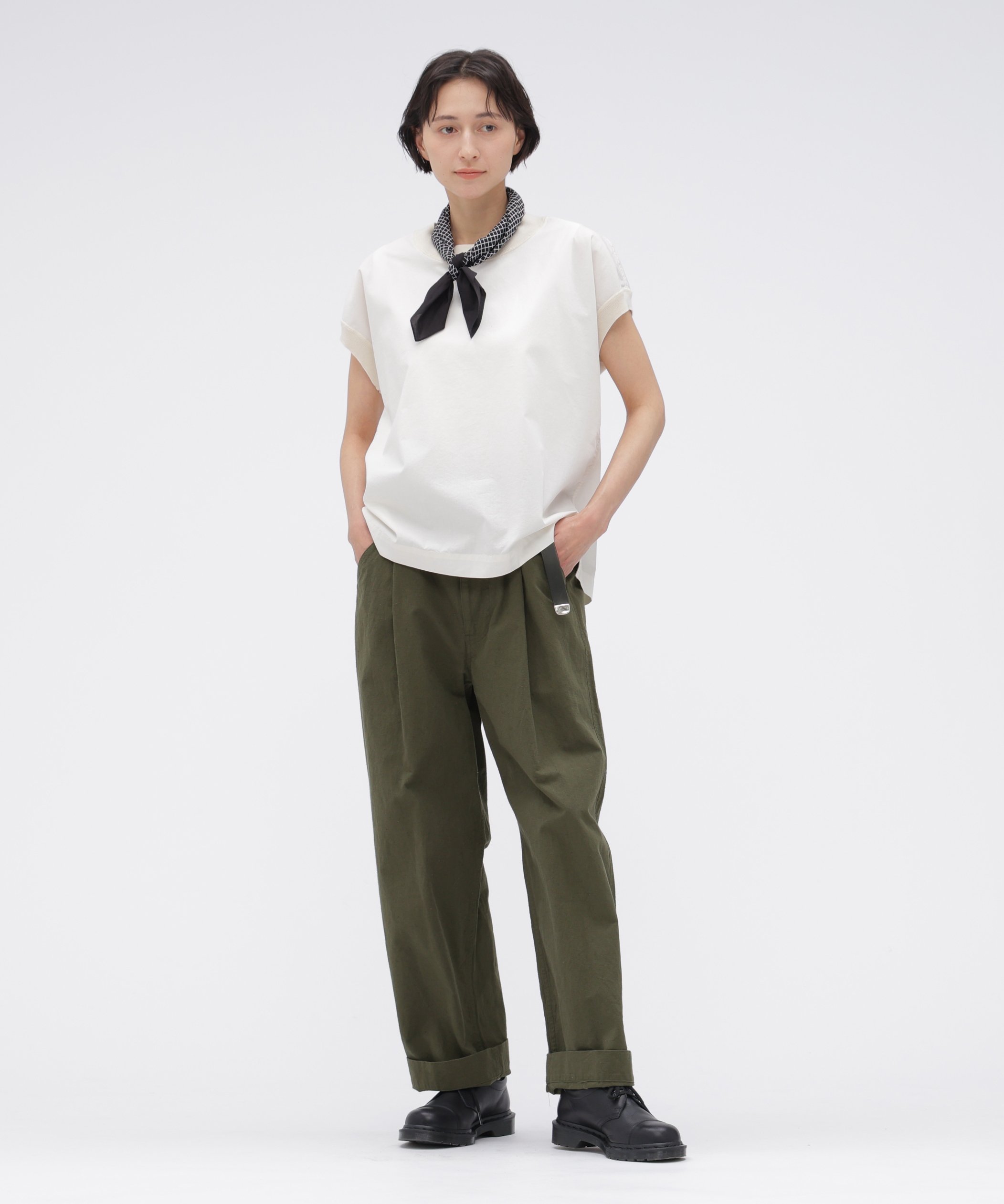 MHL. COTTON LINEN TINY RIPSTOP TROUSERS マーガレット・ハウエル パンツ その他のパンツ グレー カーキグリーン