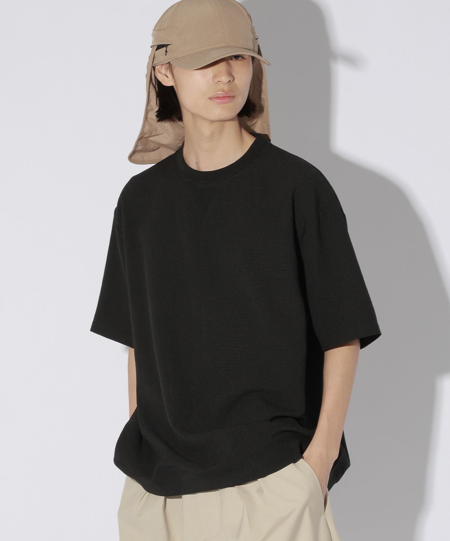 LAKOLE メランジウーブン半袖T ラコレ トップス カットソー・Tシャツ ブラック ホワイト ブラウン