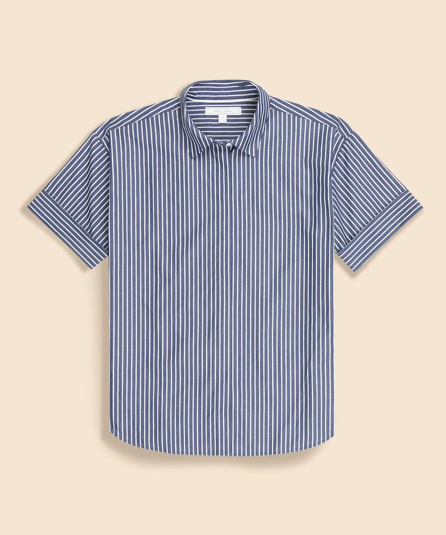 BROOKS BROTHERS コットン ドロップショルダー ストライプ ショートスリーブシャツ Classic Fit ブルックス ブラザーズ トップス シャツ・ブラウス ホワイト【送料無料】