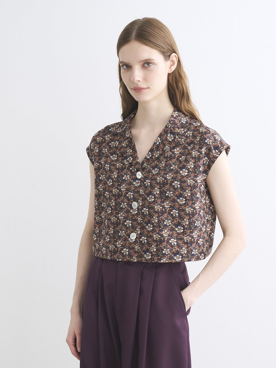 three dots Glossy twill tops スリードッツ トップス シャツ・ブラウス パープル ブラック