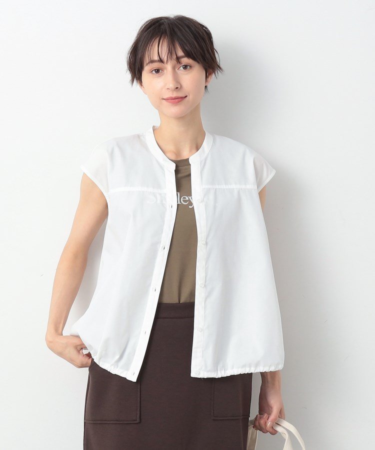 【SALE／60%OFF】Dessin 【洗える】ドローコード付きブラウス デッサン トップス シャツ・ブラウス ネイビー ブルー ホワイトのサムネイル