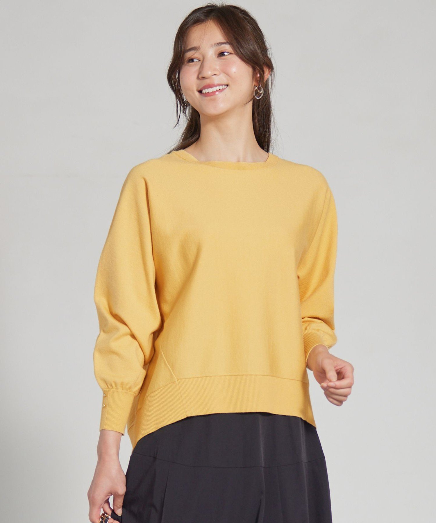 L 【CICA加工・選べる9色展開】クルーネックバックスリット ニット エニィスィス トップス ニット レッド イエロー ブラック グリーン ブルー