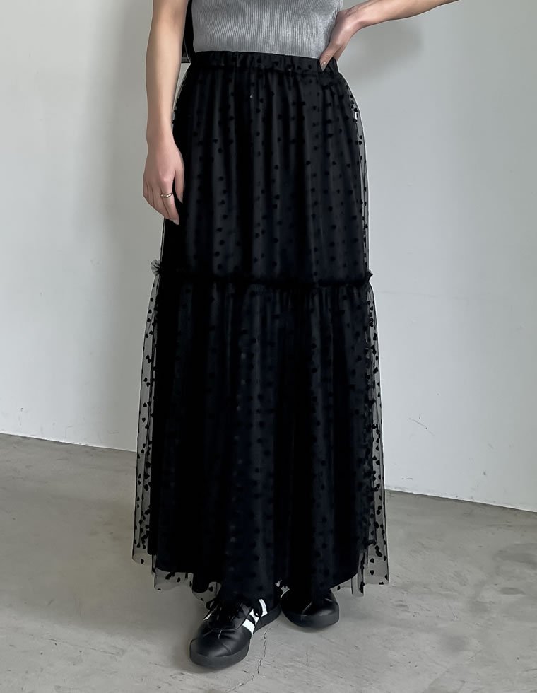 【SALE／35%OFF】Re:EDIT ハートフロッキーチュールフレアスカート リエディ スカート ロング・マキシスカート ブラック stylife-14907033 Rakuten Fashion パッケージ画像