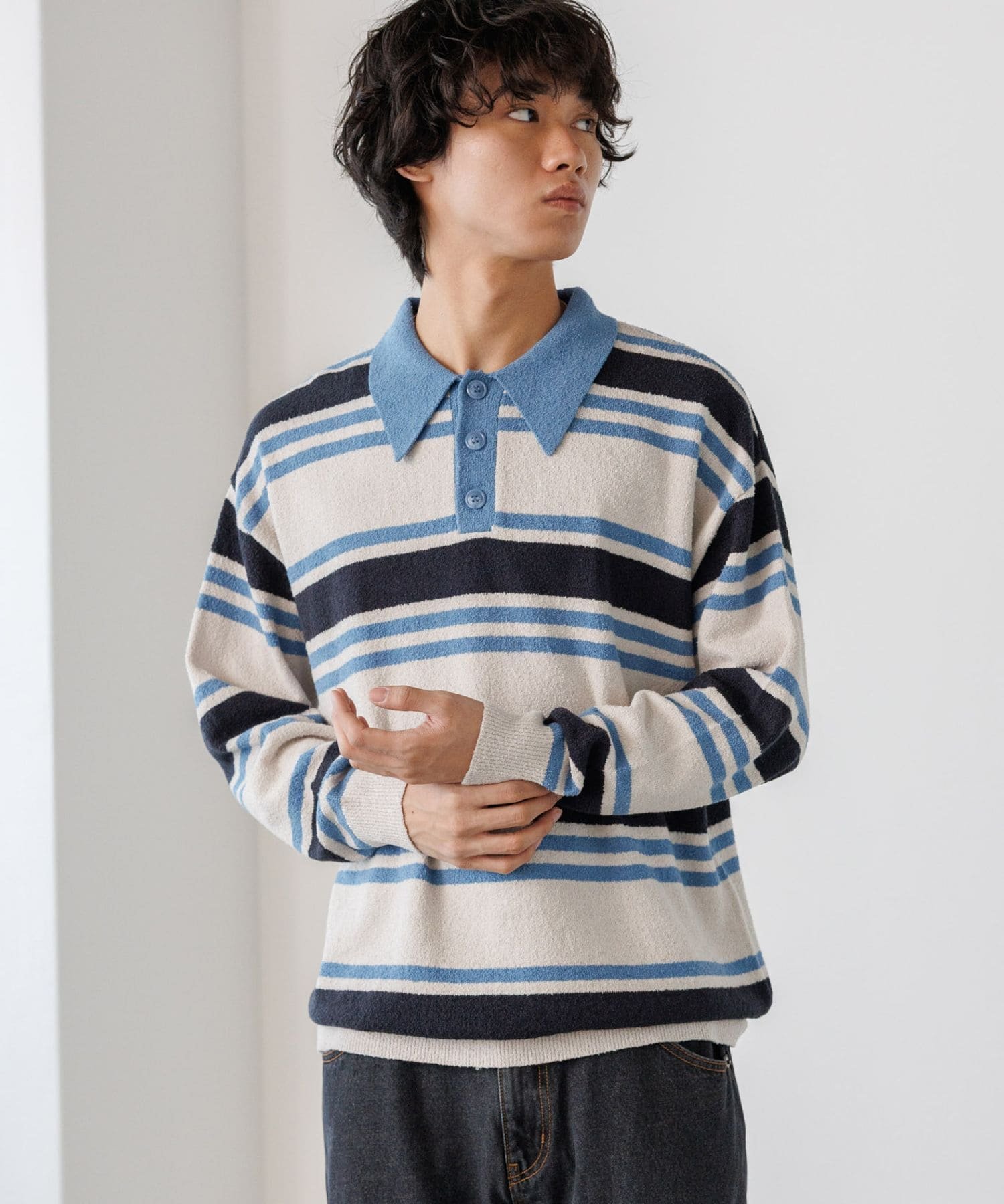 PAGEBOYLIM 【PBLIM】プレッピーラガーニット ページボーイ トップス ニット ブルー グリーン