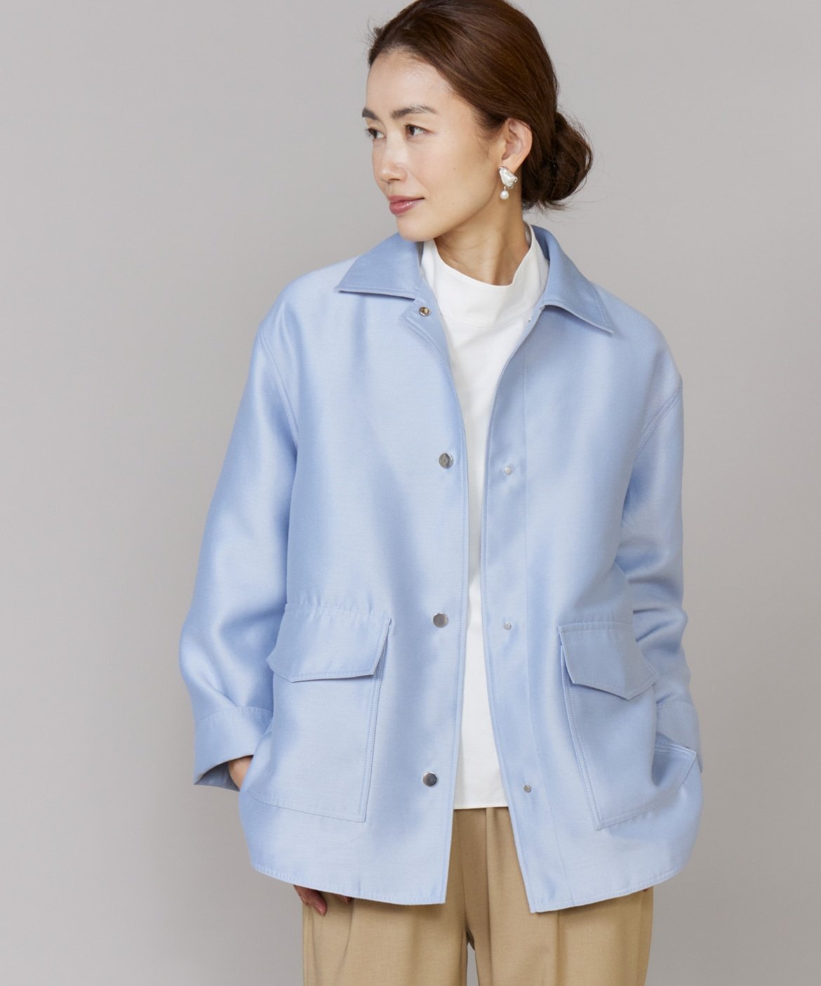 Le Souk 《大きいサイズ》オーバーサイズシャツジャケット イネド ジャケット・アウター ブルゾン・ジャンパー ブルー ベージュ