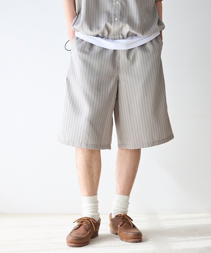 ストライプ イージー ワイドショーツ / セットアップ対応 26SS フリークスストア パンツ その他のパンツ ブラック グレー ベージュ