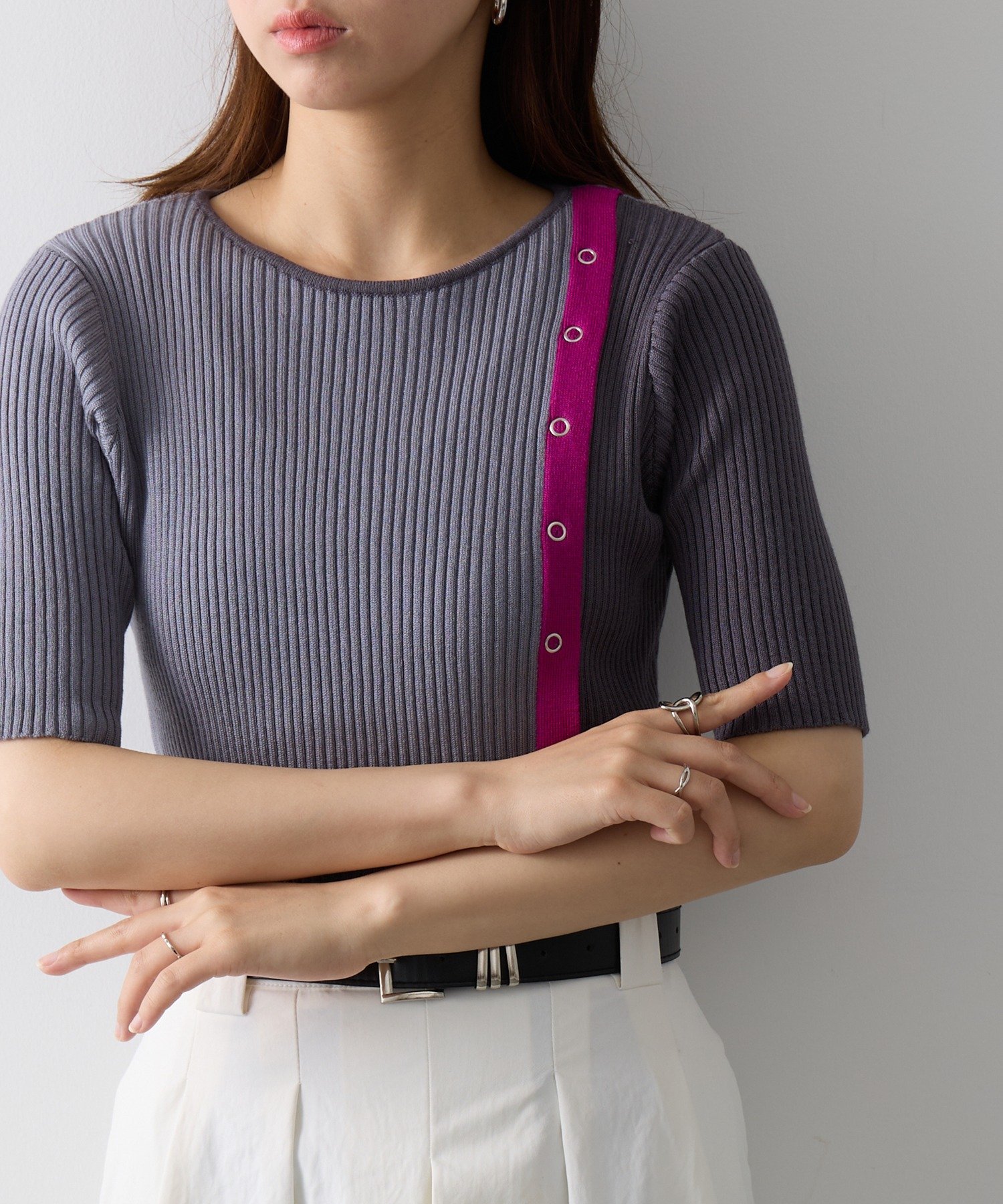 MAISON BREEZE reveur MAISON BREEZE reveur/ウォッシャブル 配色ニットプルオーバー trc セットアップセブン トップス ニット ブラック ブラウン グレー