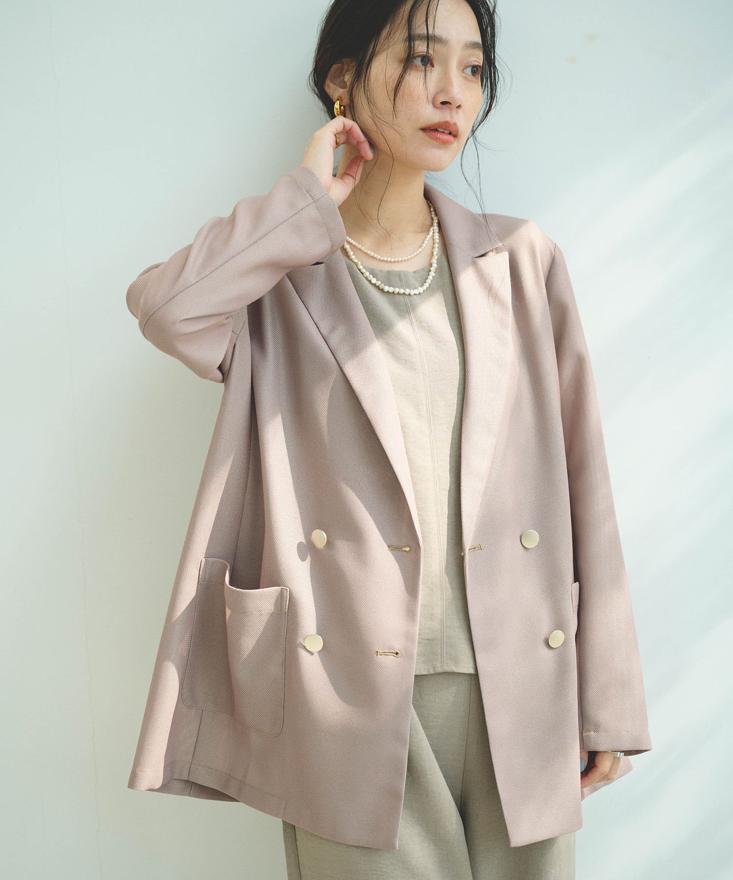 cross marche 《洗える》サマ美え 金釦メッシュテーラードダブルジャケット クロスマルシェ ジャケット・アウター ダウンジャケット・ダウンベスト ブラウン ブラック【送料無料】