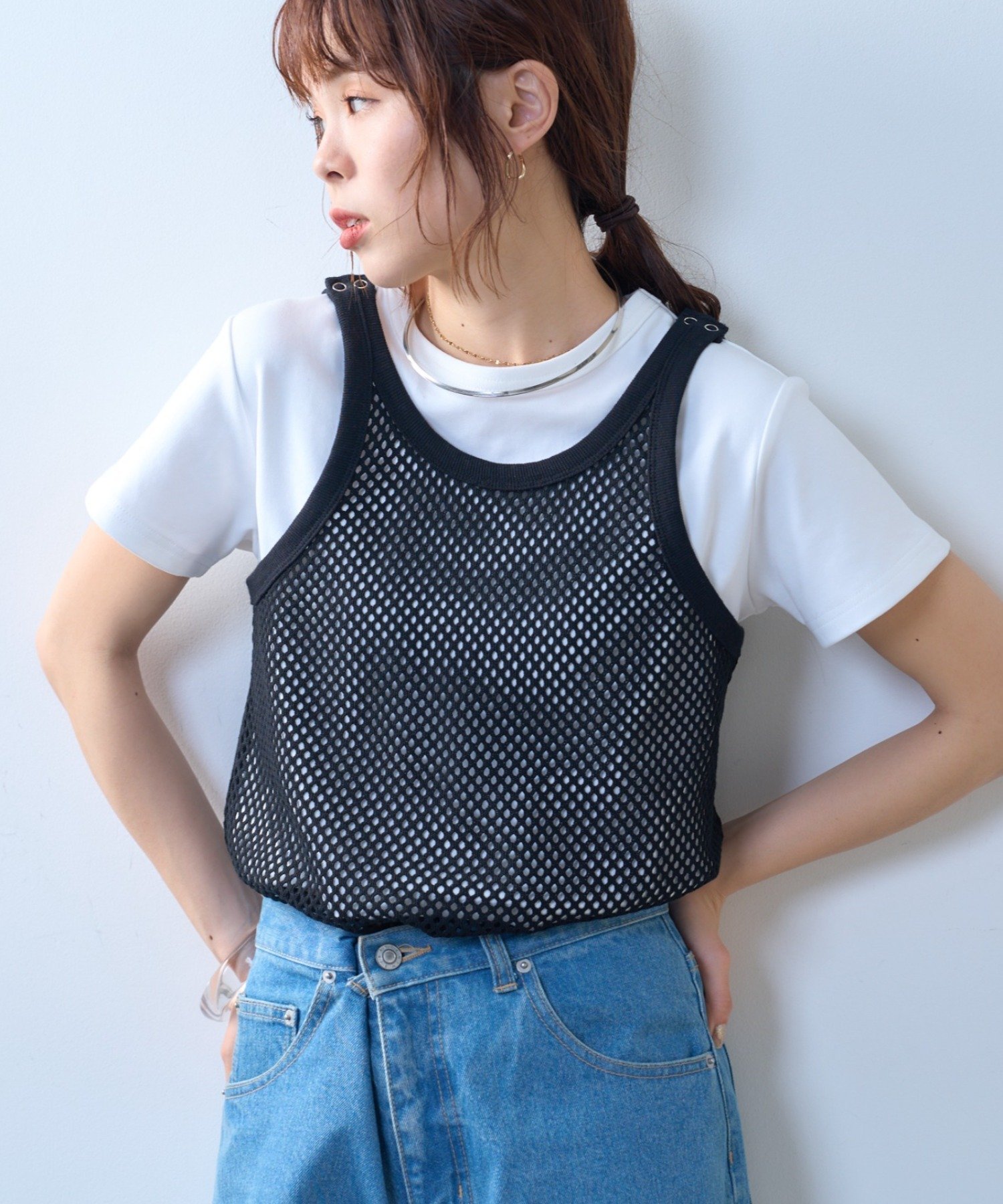【willow】メッシュタンク チャオパニックティピー トップス ノースリーブ・タンクトップ ホワイト ブラック