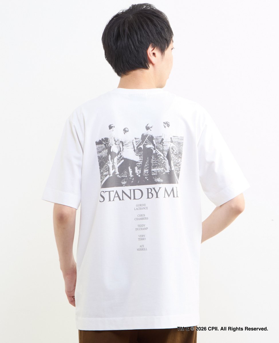 MEN'S MELROSE STAND BY ME モノクロプリントTシャツ メンズメルローズ トップス カットソー・Tシャツ ホワイト ベージュ