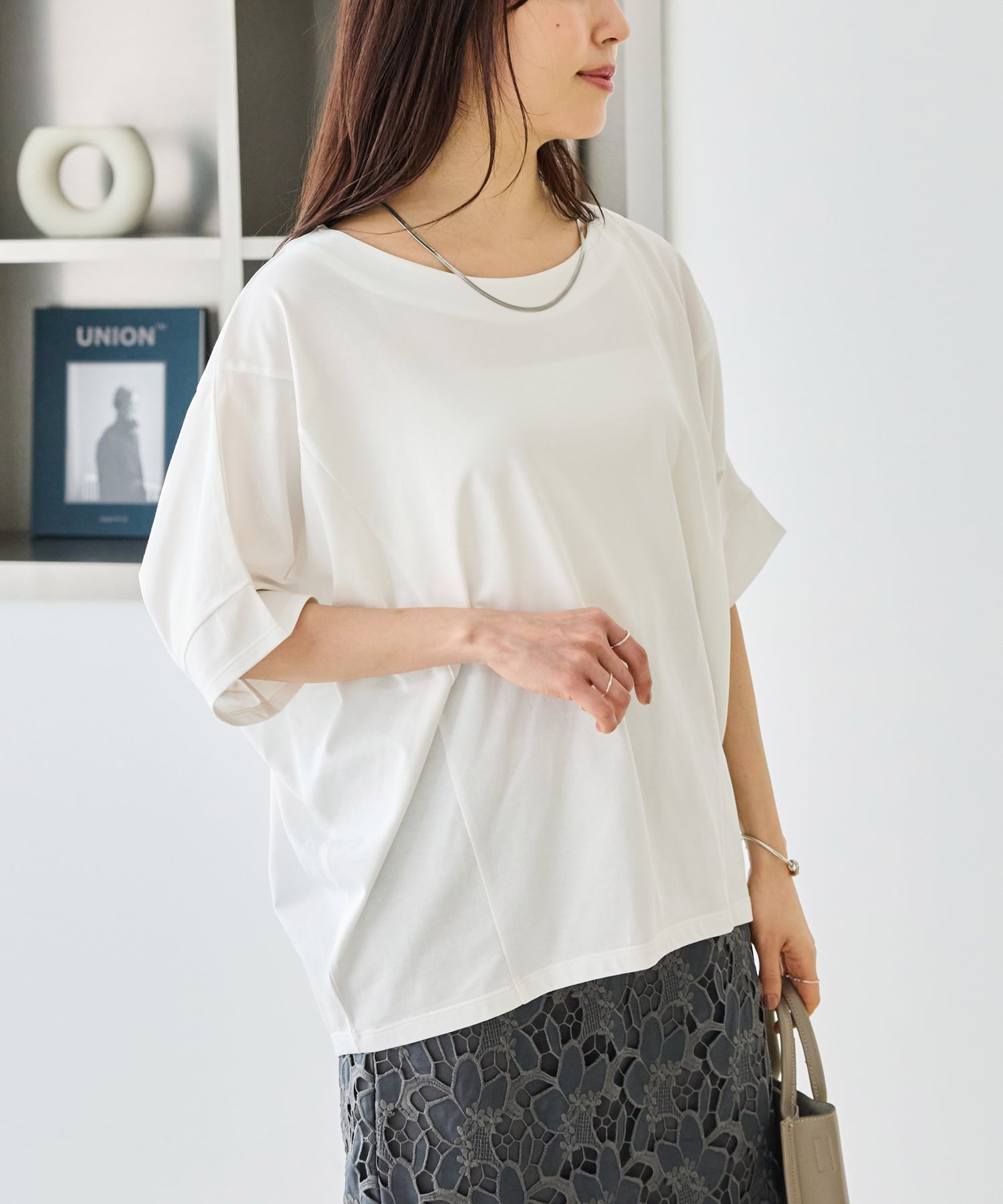 LAVEANGE 【好機能シリーズ】切替ワイドドルマンプルオーバー ラビアンジェ トップス カットソー・Tシャツ グリーン ブラック ホワイト