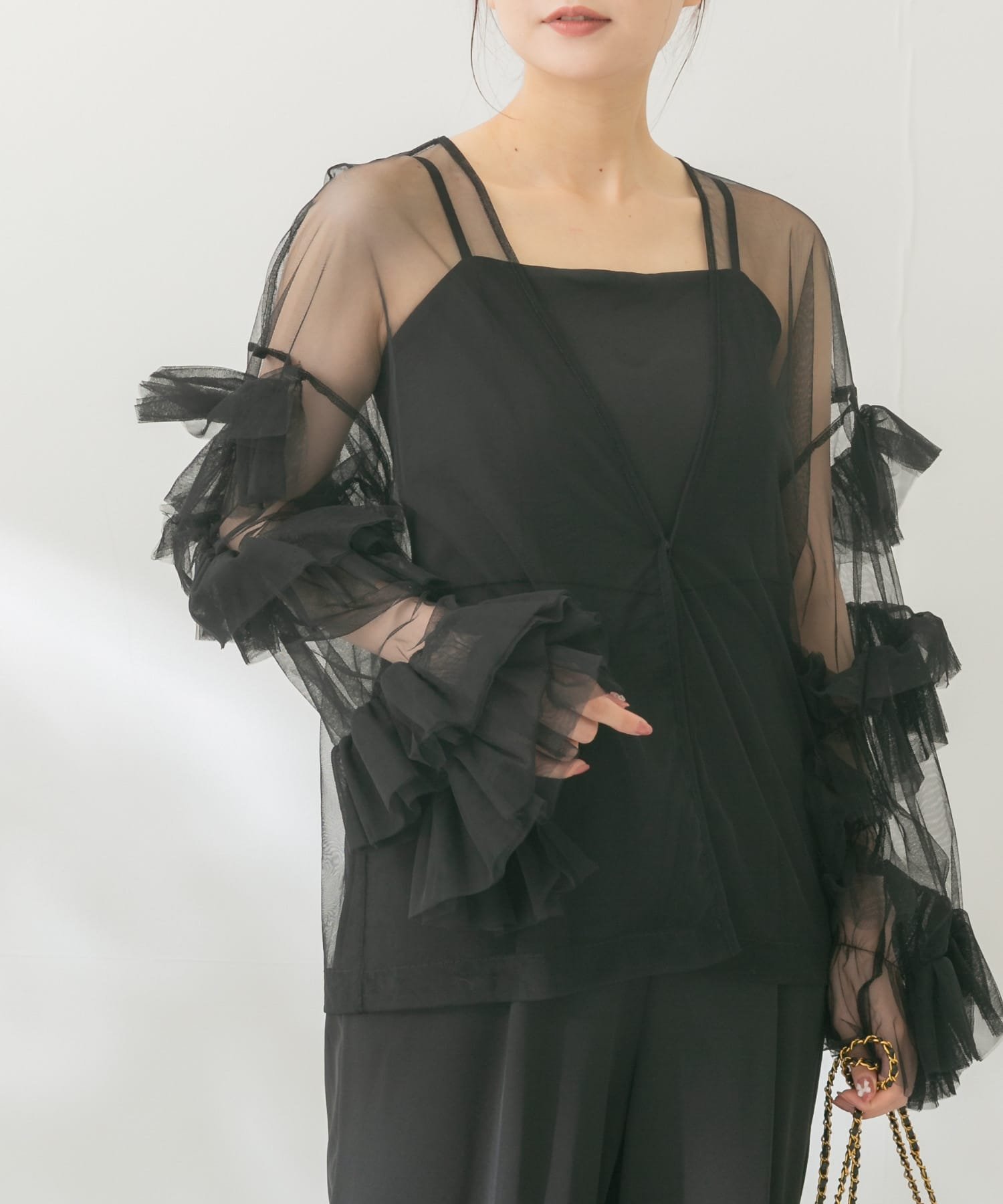 【SALE／50%OFF】URBAN RESEARCH ROSSO チュールブラウス*オールインワン アーバンリサーチロッソ スーツ・フォーマル セットアップスーツ ブラック【送料無料】