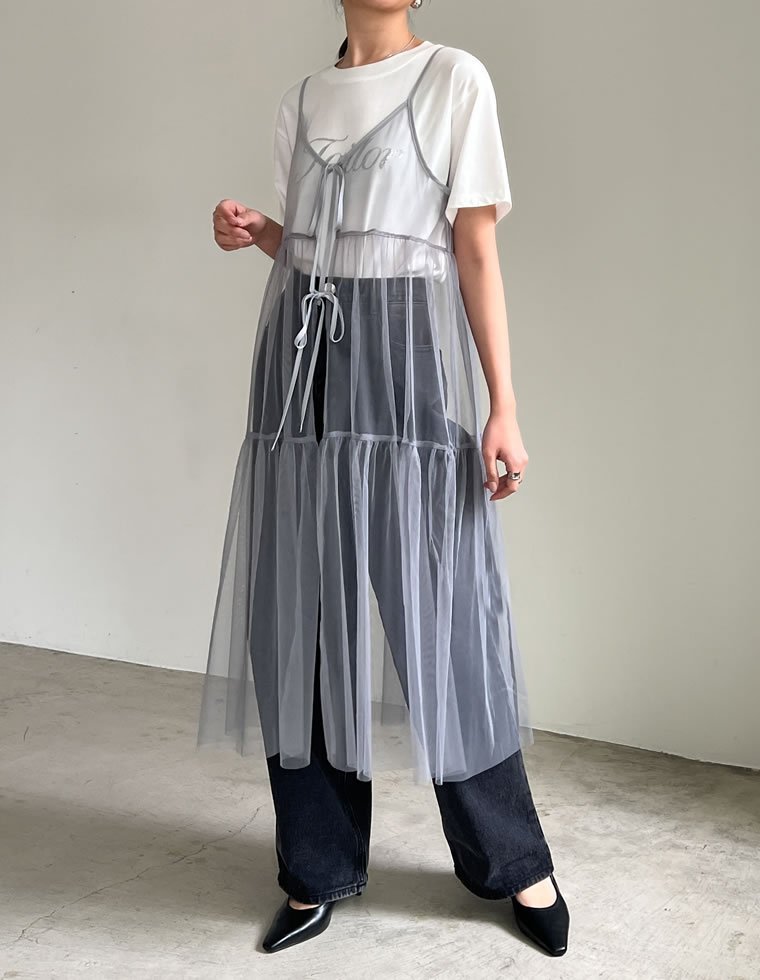 【SALE／79%OFF】Re:EDIT ハートor無地チュールキャミワンピース リエディ ワンピース・ドレス ワンピース ブラック グレー stylife-14906940 Rakuten Fashion サンプル画像2