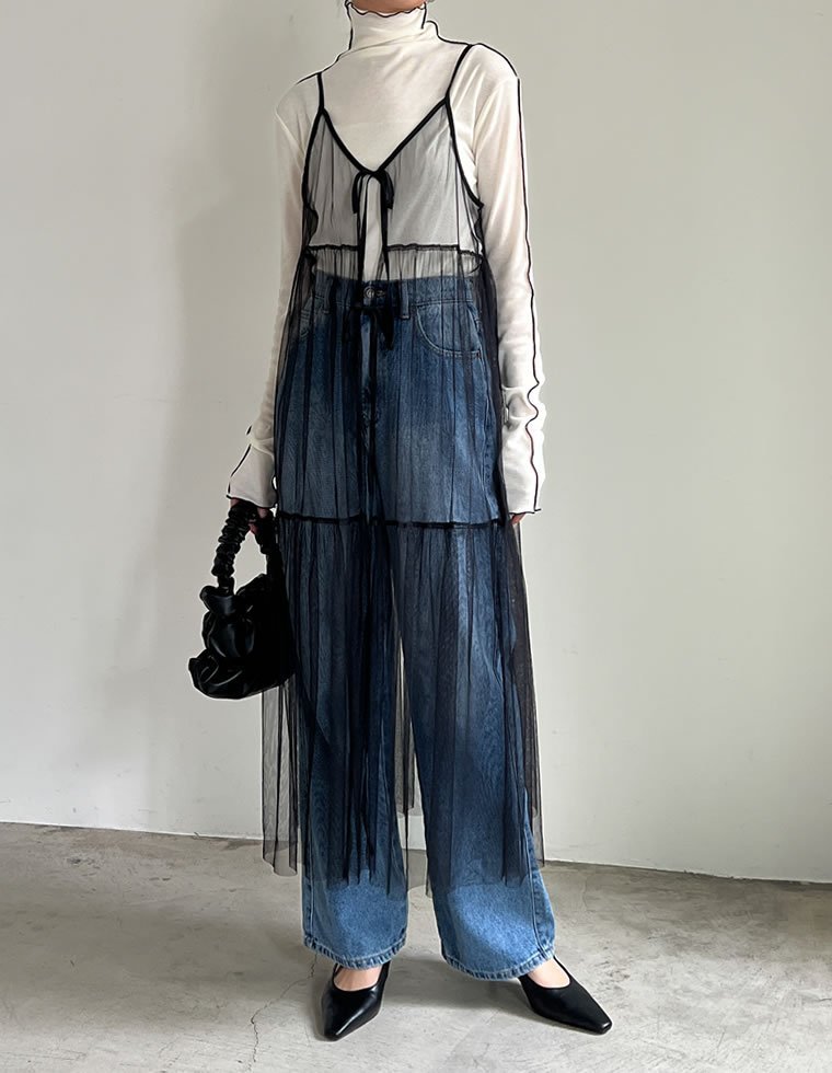【SALE／79%OFF】Re:EDIT ハートor無地チュールキャミワンピース リエディ ワンピース・ドレス ワンピース ブラック グレー stylife-14906940 Rakuten Fashion サンプル画像3