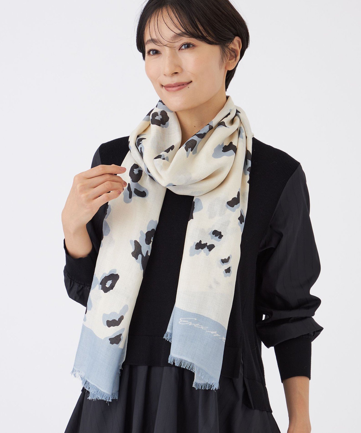 EVEX by KRIZIA 【ウォッシャブル】レオパードシルクストール エヴェックス バイ クリツィア ファッション雑貨 マフラー・ストール・ネックウォーマー ブルー ホワイト【送料無料】