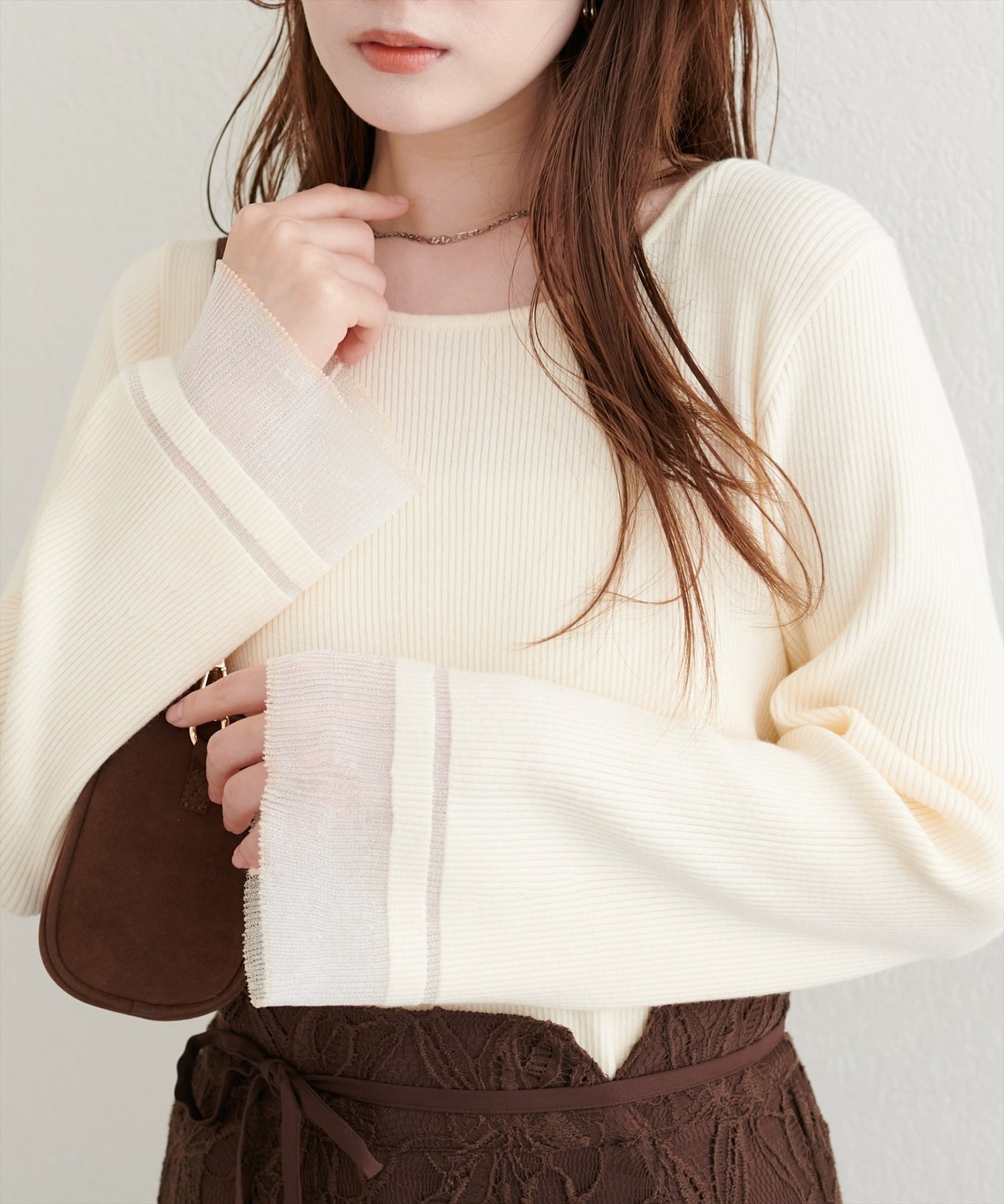 natural couture 【WEB限定】袖口シアーフレアニット ナチュラルクチュール トップス ニット グレー ブラック ホワイト【送料無料】