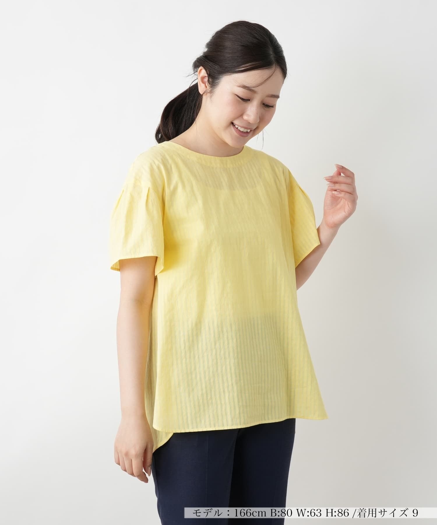 Leilian ボリュームブラウス レリアン トップス シャツ・ブラウス ネイビー レッド