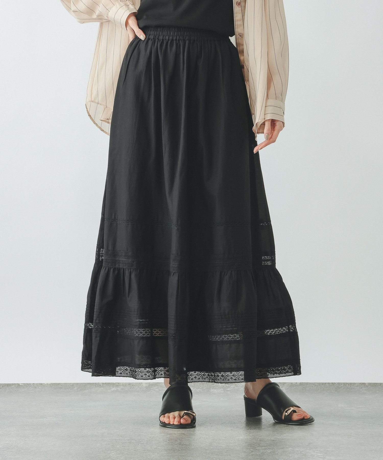 【SALE／30%OFF】GLOBAL WORK meets India/レーススカート/601013 グローバルワーク スカート ロング・マキシスカート ブラック ホワイト【送料無料】 stylife-15624600 Rakuten Fashion サンプル画像2