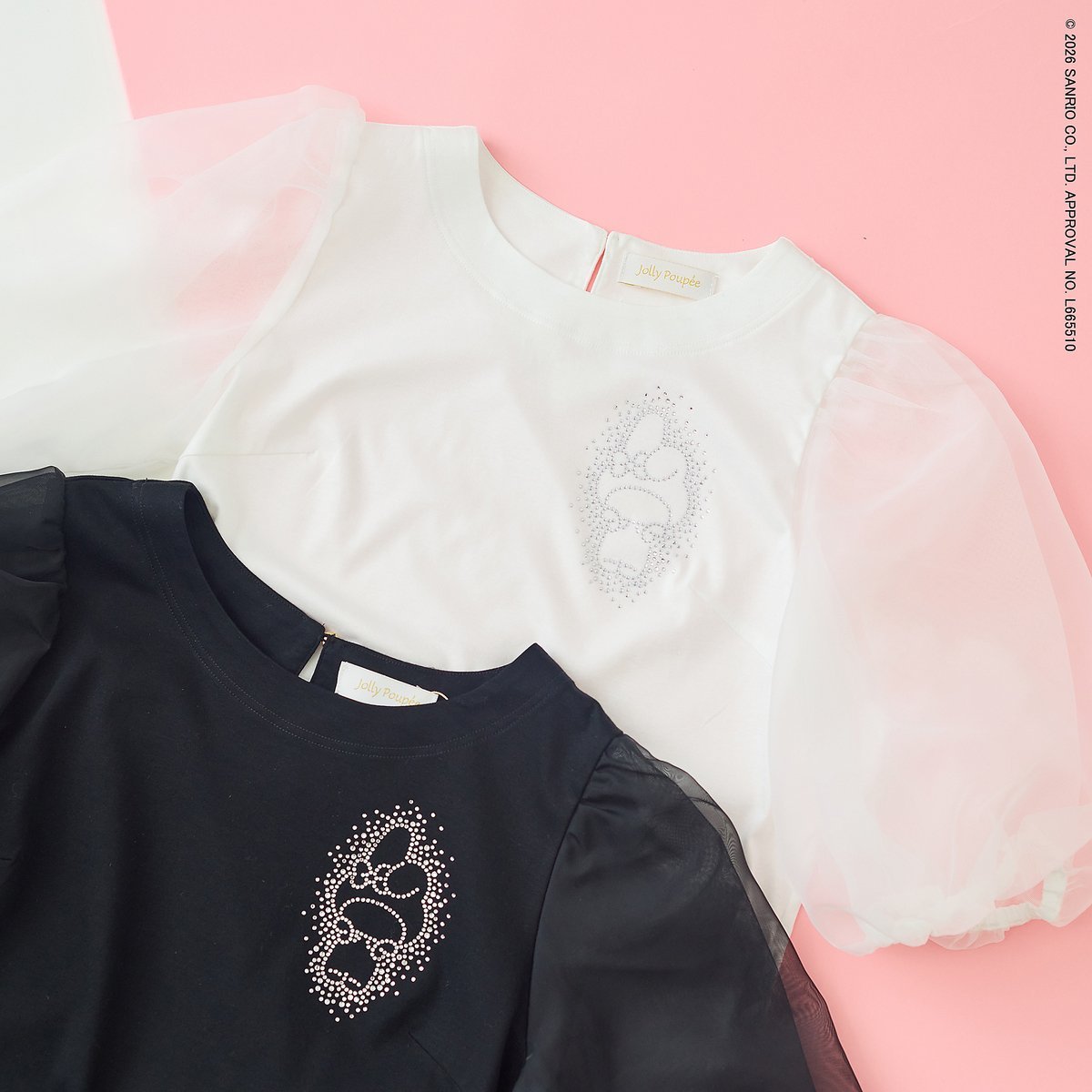 Jolly Poupee 【My Melody】マイメロディ ラインストーンTシャツ ローズティアラ トップス カットソー・Tシャツ ブラック ホワイト